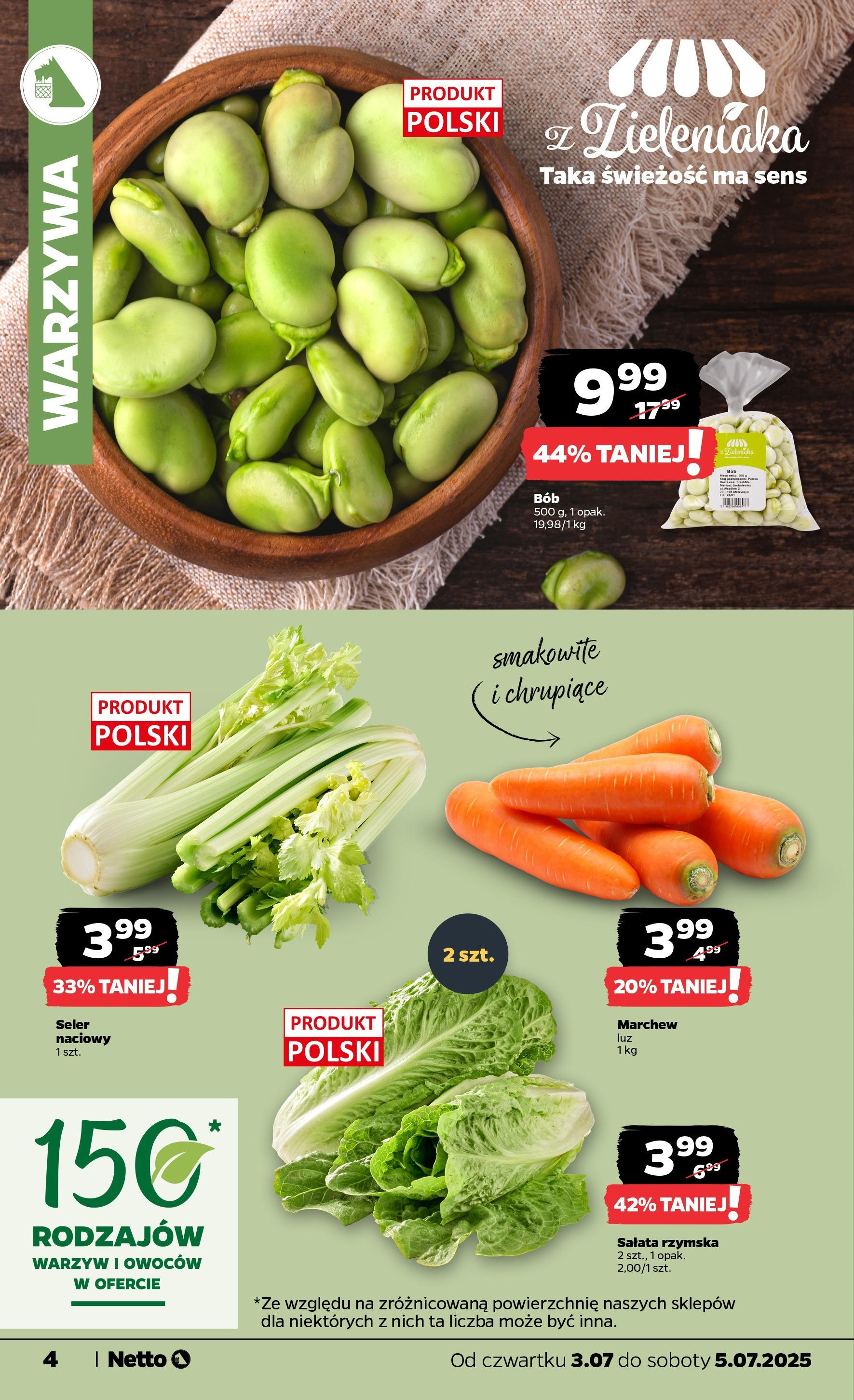 Netto gazetka - Spożywcza od 03.07.2025 - Aktualne promocje | Strona: 4 | Produkty: Seler naciowy, Bób, Warzywa