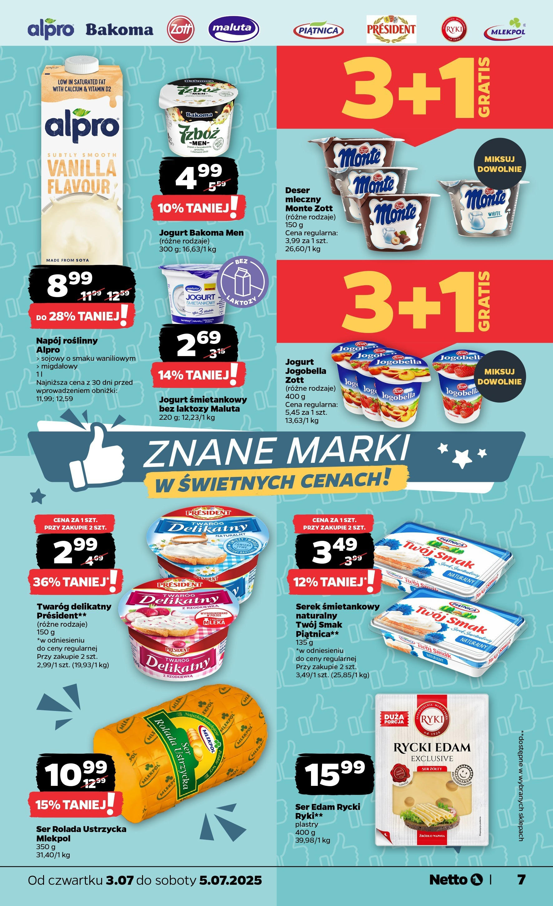 Netto gazetka - Spożywcza od 03.07.2025 - Aktualne promocje | Strona: 7 | Produkty: Ser żółty, Serek, Ser, Jogurt