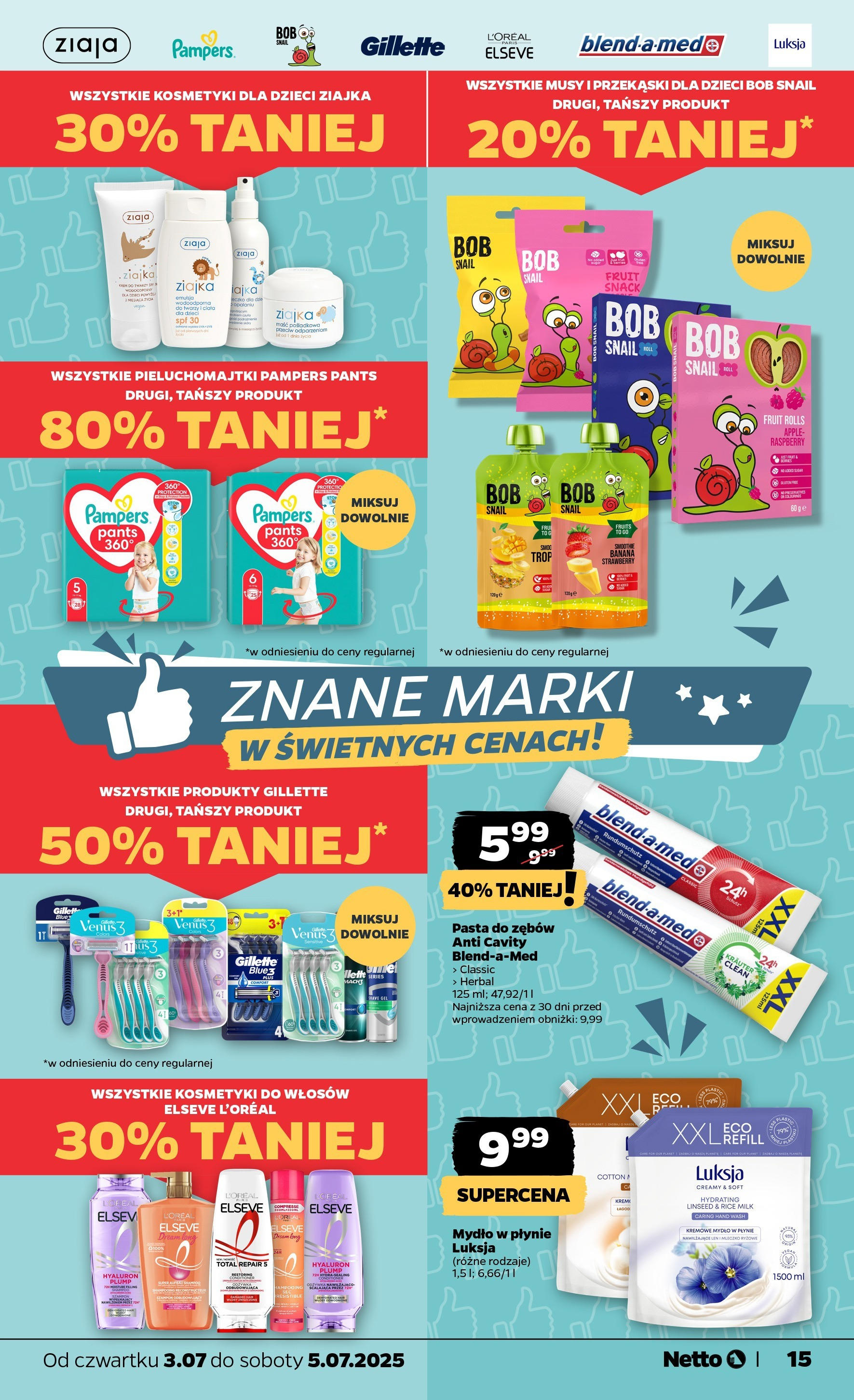 Netto gazetka - Spożywcza od 03.07.2025 - Aktualne promocje | Strona: 15 | Produkty: Gillette, Kremowe mydło w płynie, Mydło w płynie, Bób