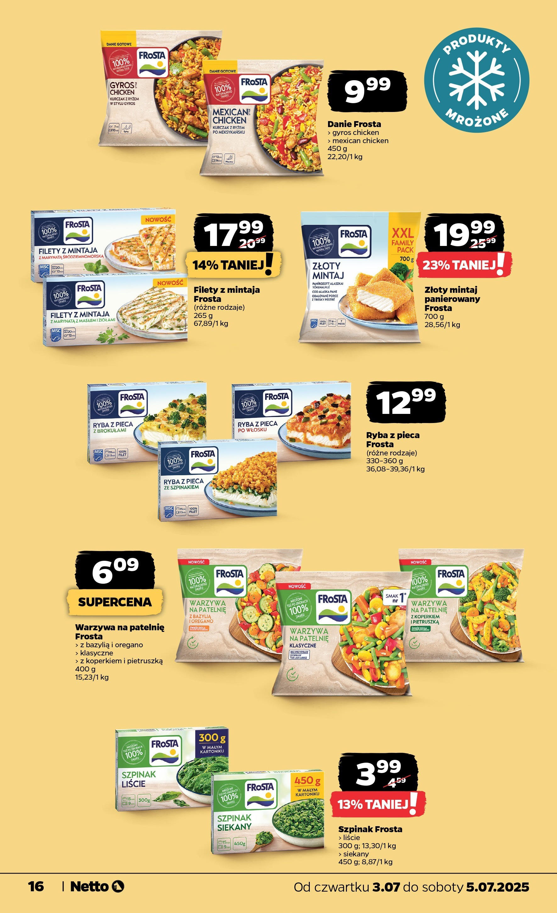 Netto gazetka - Spożywcza od 03.07.2025 - Aktualne promocje | Strona: 16 | Produkty: Oregano, Mintaj, Szpinak, Patelnie