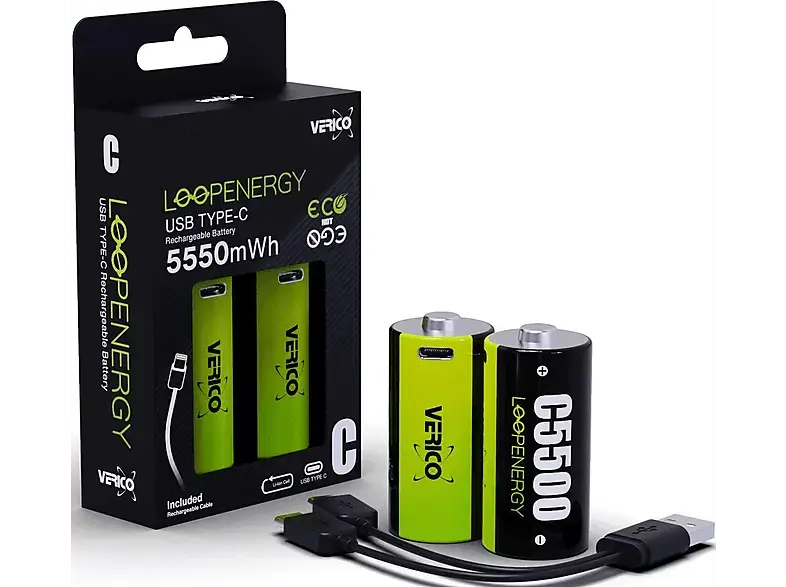 Verico C Baby Batterie Wiederaufladbar Li-ion, 2er Pack; Akku