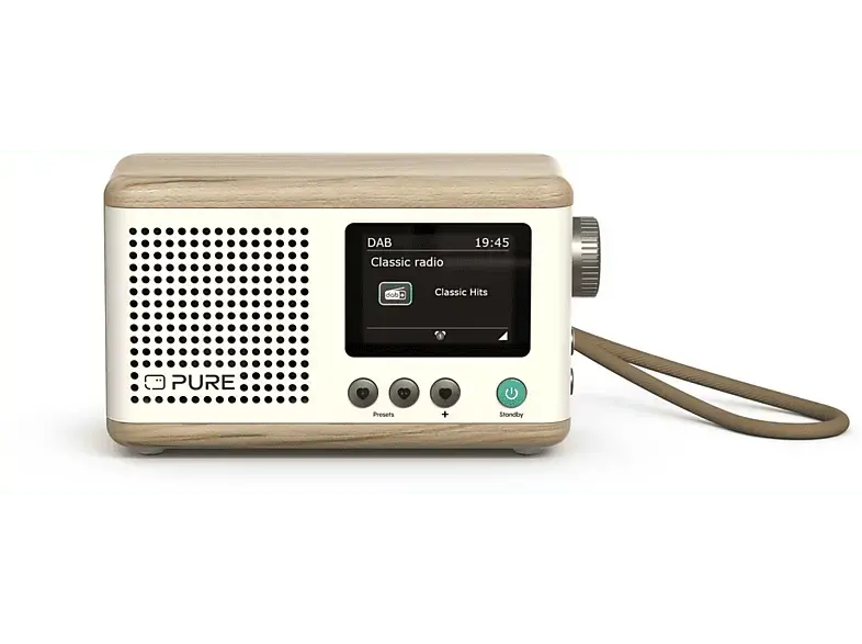 Pure Classic Mini - Das charmante tragbare Digitalradio, Baumwoll-Wei&szlig;/Eiche; DAB+ Radio