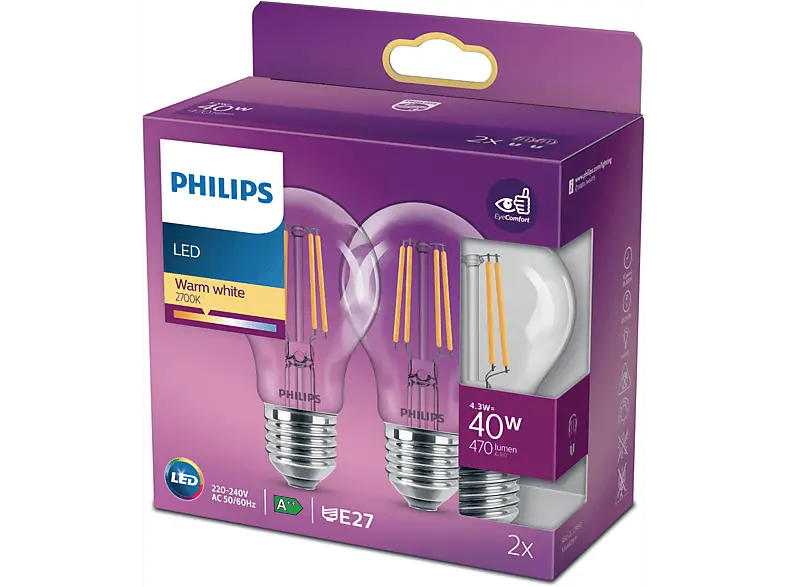 Philips Glühlampe LED Classic 40W A60 E27 WW CL NDRF2SRT6; LED Lampe