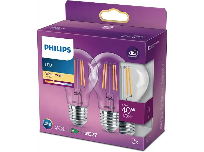 Philips Glühlampe LED Classic 40W A60 E27 WW CL NDRF2SRT6; LED Lampe