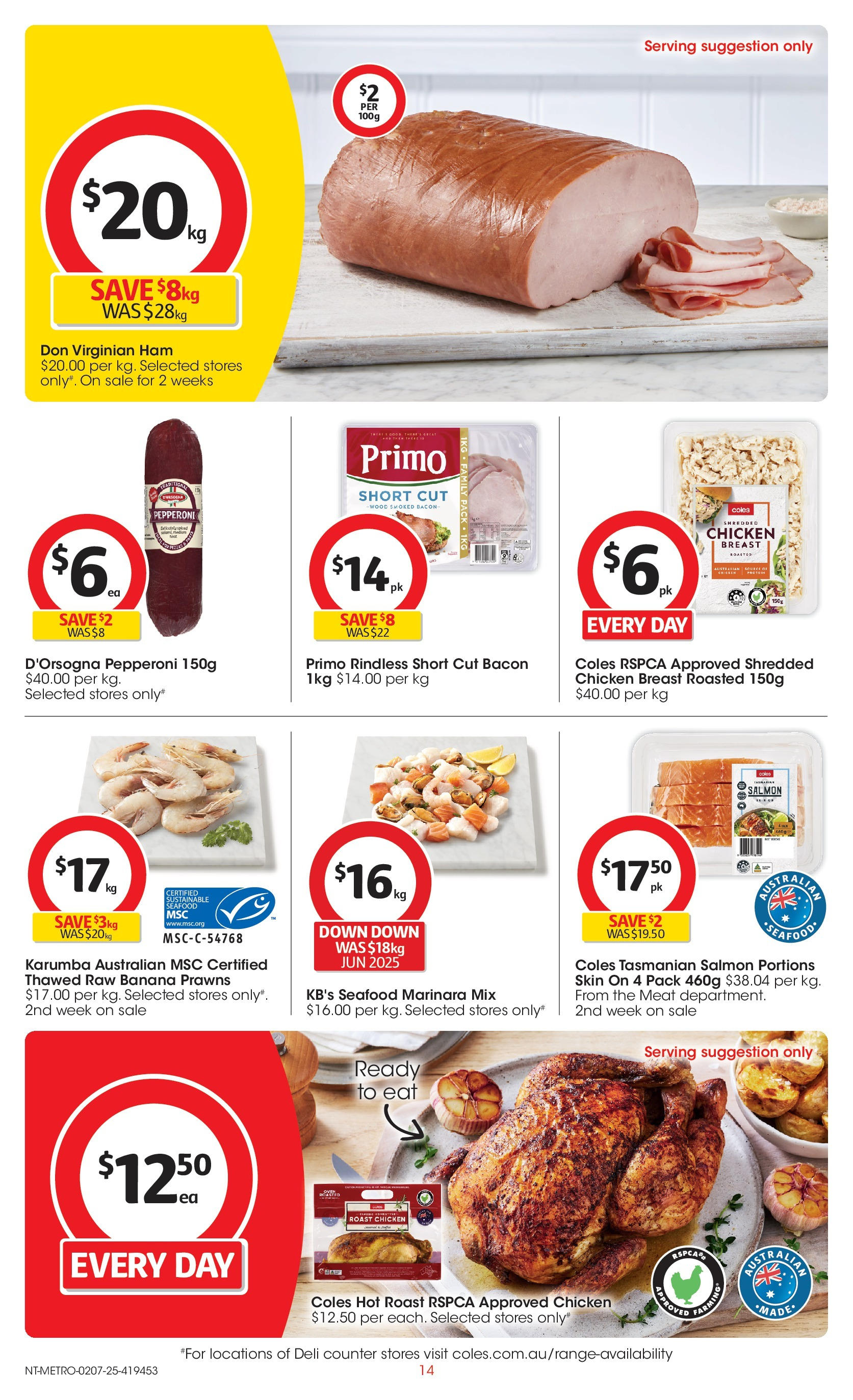 ﻿﻿Coles catalogue valid from 02/07/2025 > Online Australia | Page: 14 | Products: Bacon, Chicken, Prawns, Sustainable