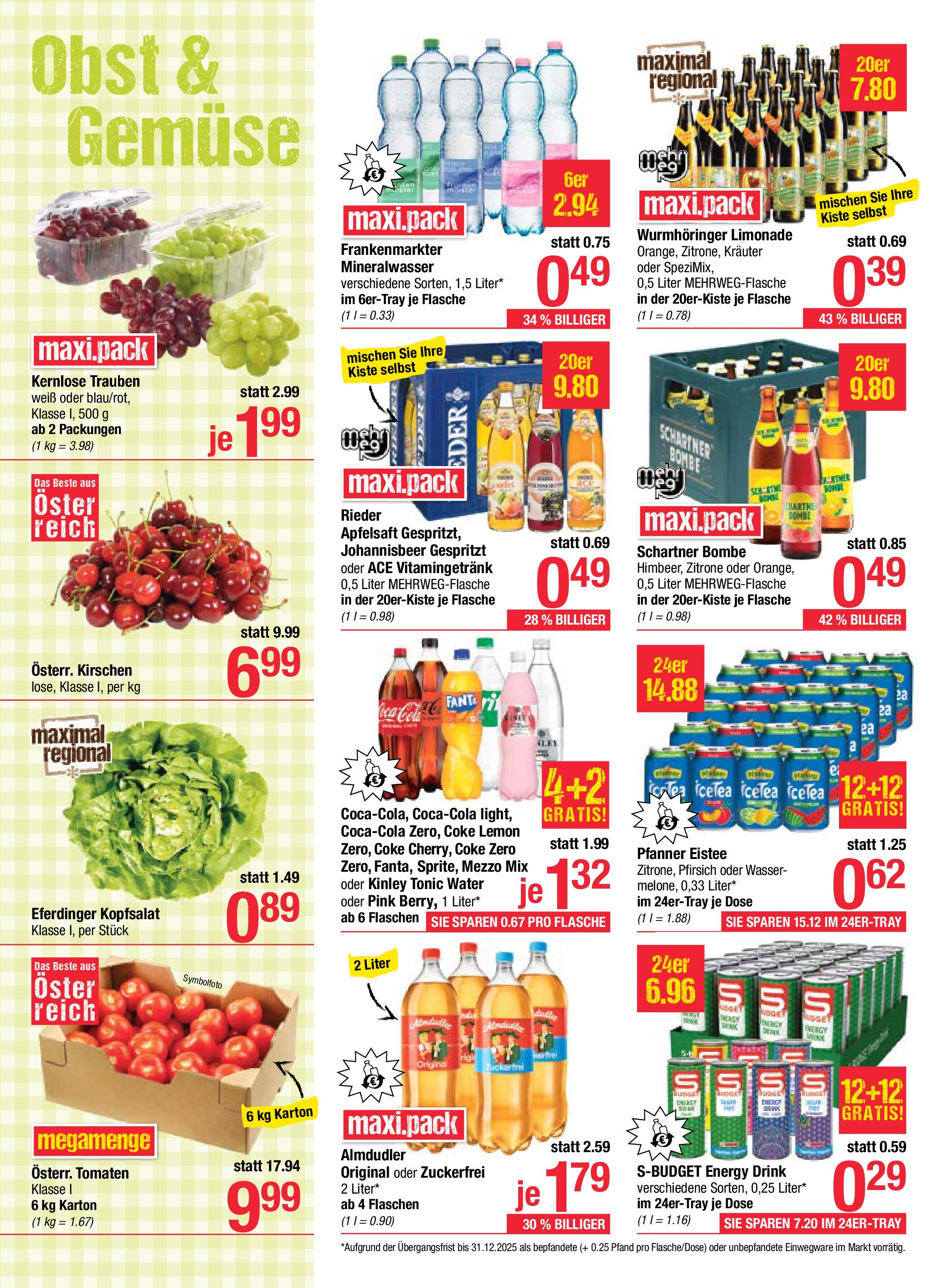 Maximarkt Anif, Bruck an der Großglocknerstraße von 30.06.2025 - Aktuelle Angebote | Seite: 12 | Produkte: Wasser, Zitrone, Pfirsich, Tomaten