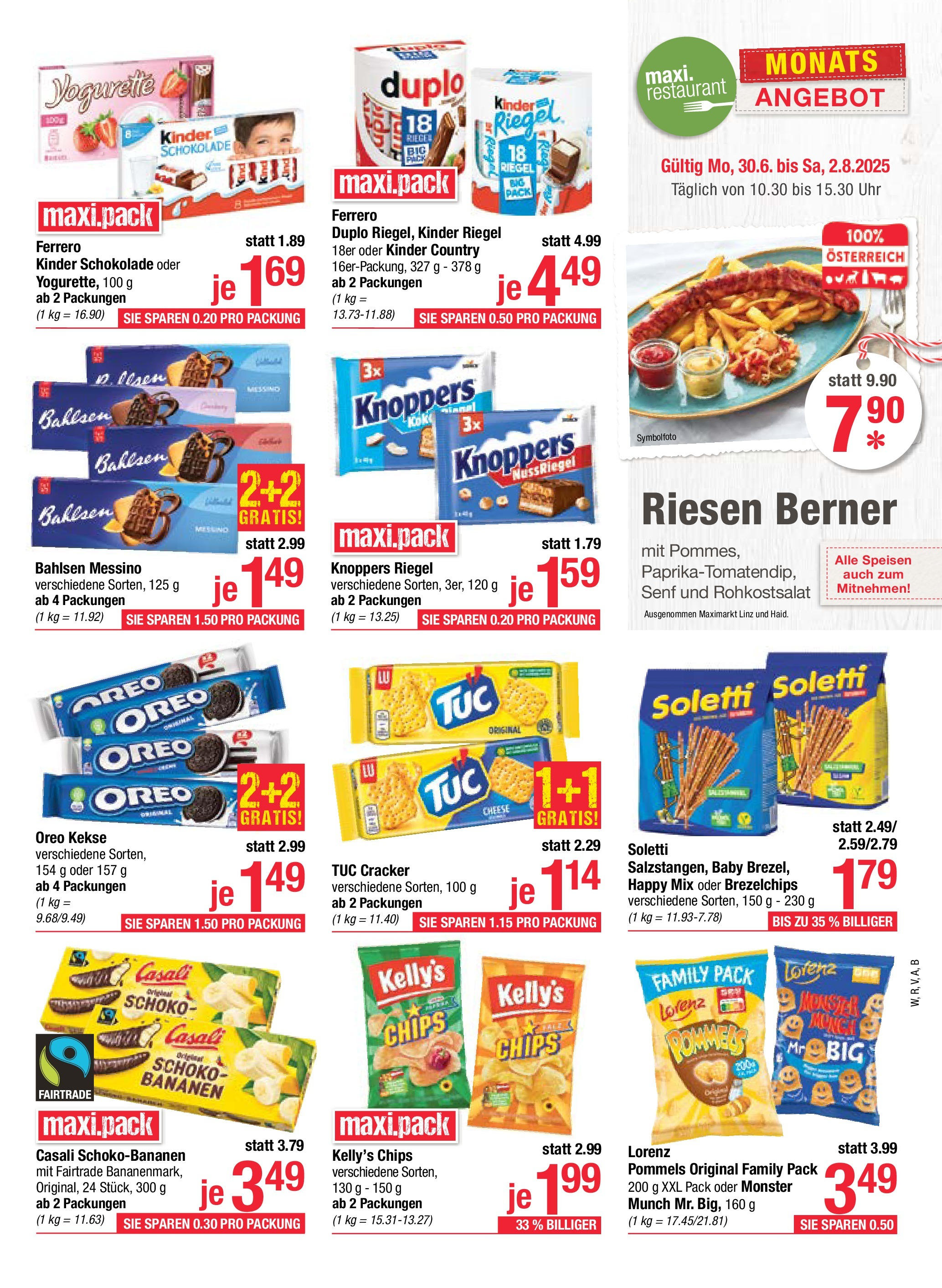 Maximarkt Anif, Bruck an der Großglocknerstraße von 30.06.2025 - Aktuelle Angebote | Seite: 11 | Produkte: Chips, Kekse, Uhr, Bananen