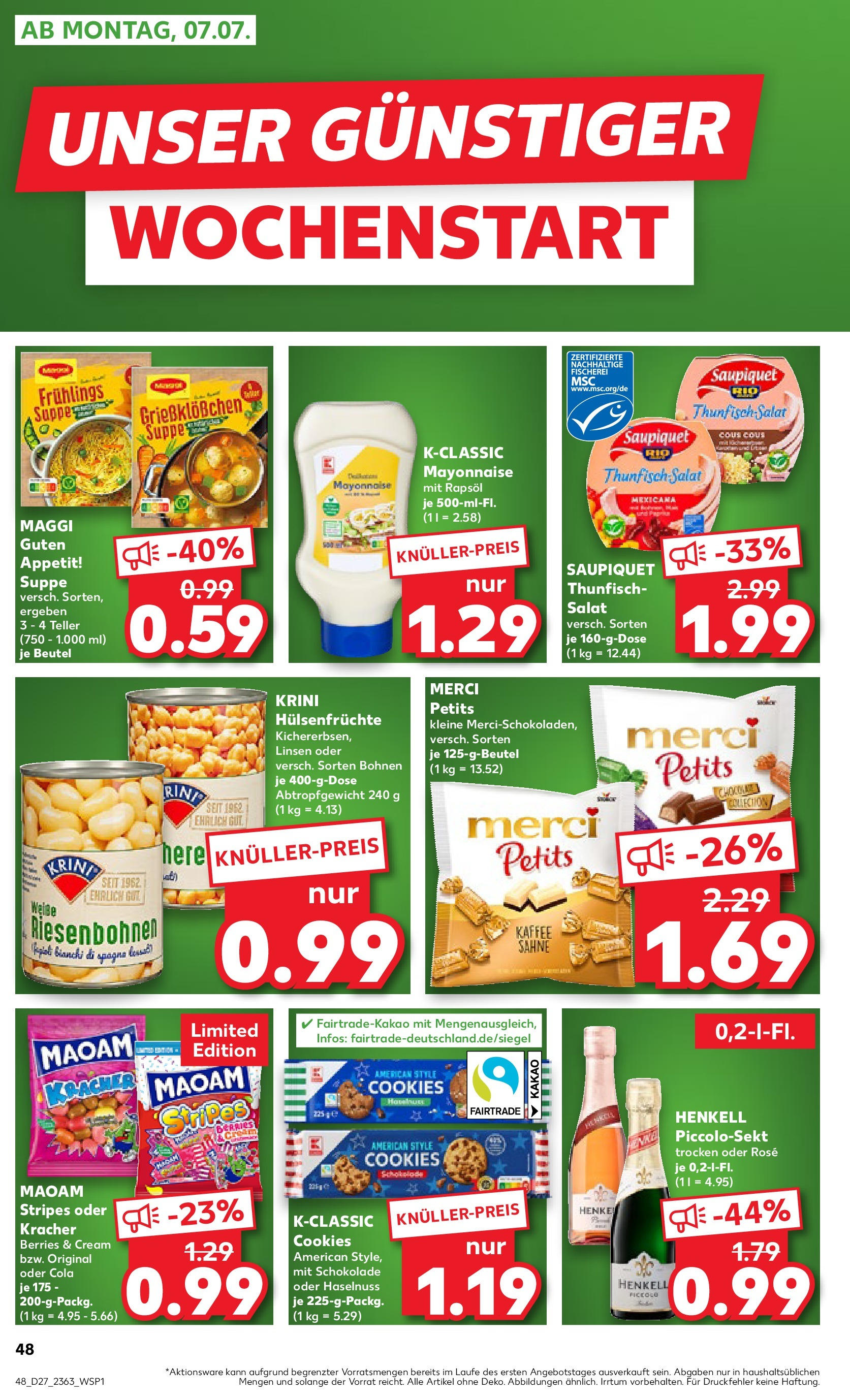 Prospekt Kaufland ab 03.07.2025 » Angebote Online zum Blättern | Seite: 48 | Produkte: Maggi, Thunfisch, Schokolade, Mayonnaise