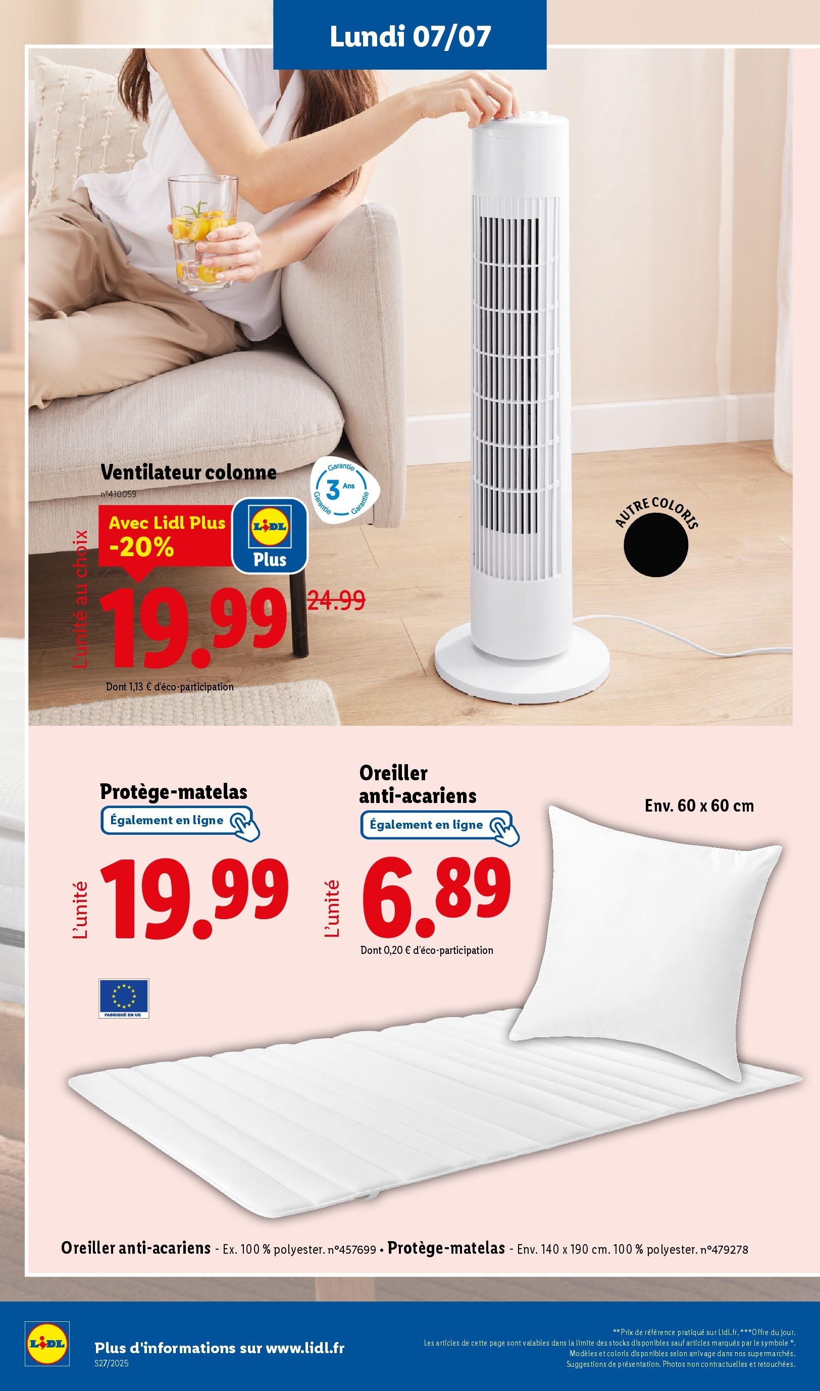 Catalogue LIDL du 02/07/2025 | Promo prospectus en ligne | Page: 60 | Produits: Ventilateur, Oreiller, Protège-matelas Catalogue LIDL du 02/07/2025 | Promo prospectus en ligne | Page: 60 | Produits: Ventilateur, Oreiller, Protège-matelas