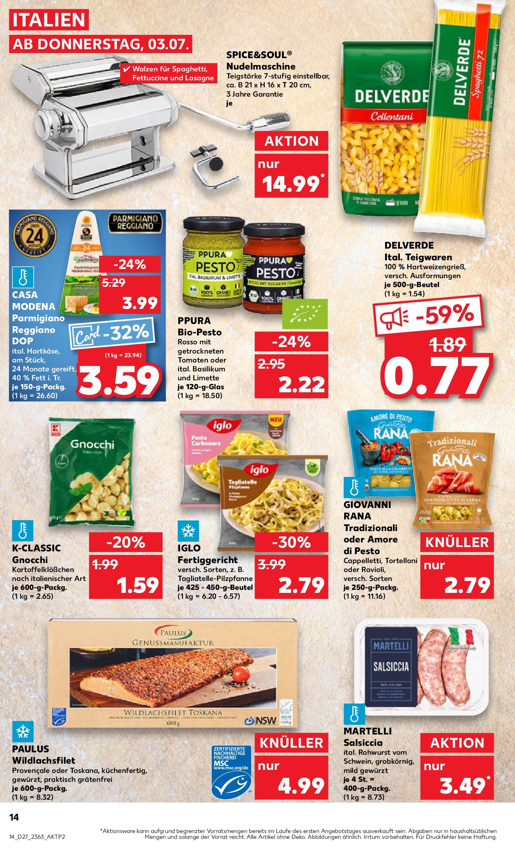 Prospekt Kaufland ab 03.07.2025 » Angebote Online zum Blättern | Seite: 14 | Produkte: Iglo, Tomaten, Limette, Pasta