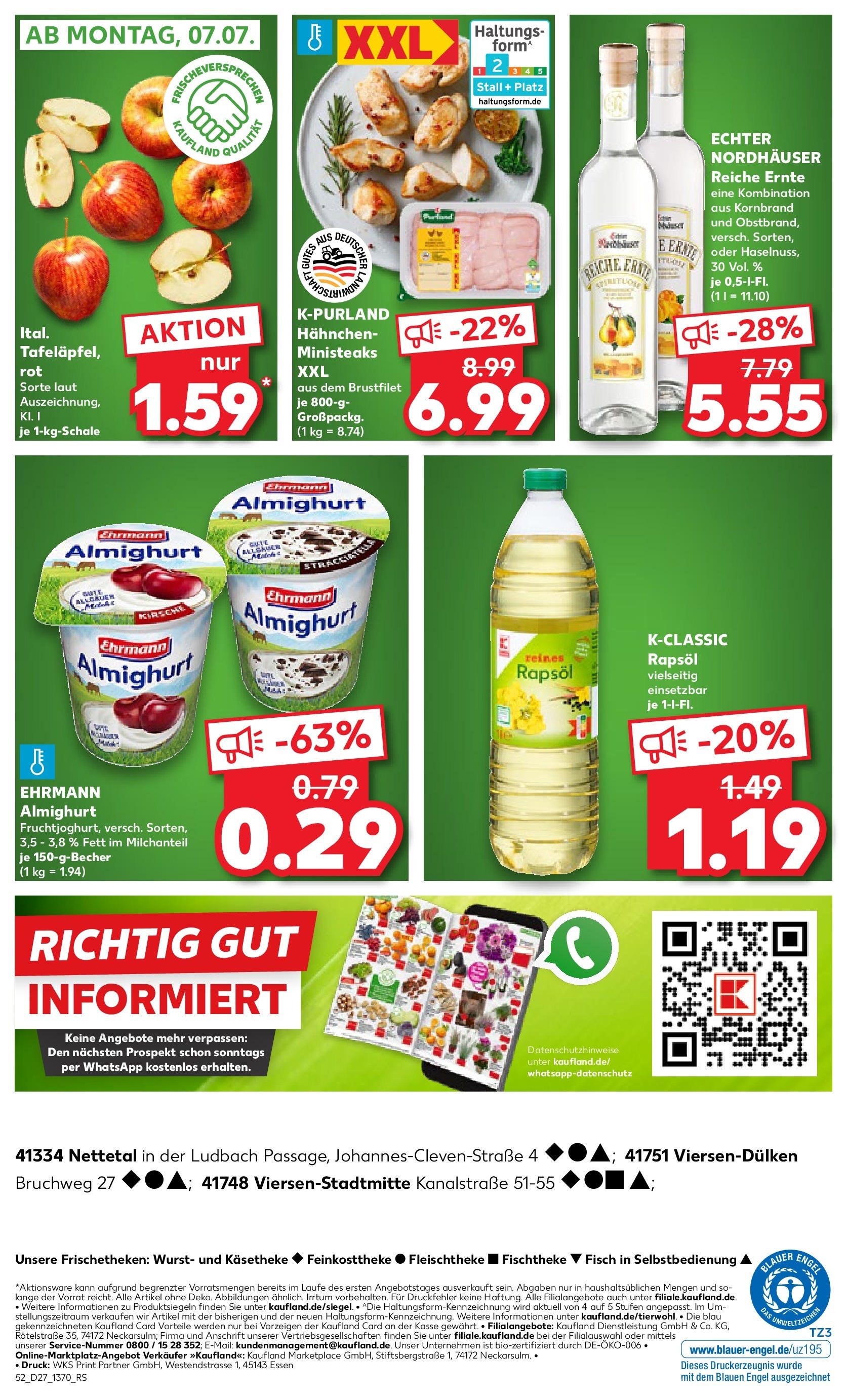 Prospekt Kaufland ab 03.07.2025 » Angebote und Werbung Online | Seite: 52 | Produkte: Hahnchen, Ehrmann almighurt, Rapsöl, Wurst Prospekt Kaufland ab 03.07.2025 » Angebote Online zum Blättern | Seite: 52 | Produkte: Hahnchen, Ehrmann almighurt, Rapsöl, Wurst