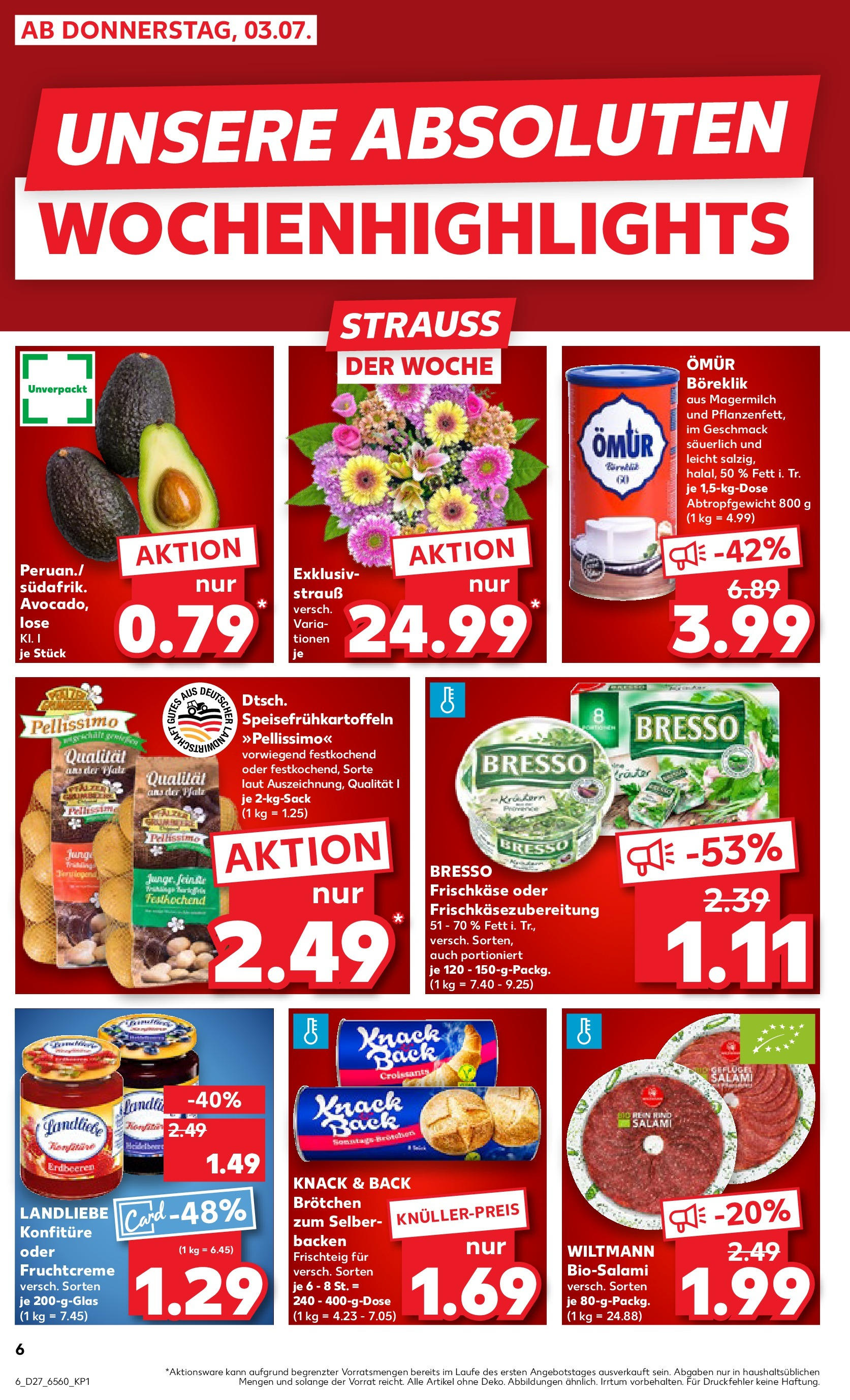 Prospekt Kaufland ab 03.07.2025 » Angebote Online zum Blättern | Seite: 6 | Produkte: Avocado, Salami, Erdbeeren, Frischkase