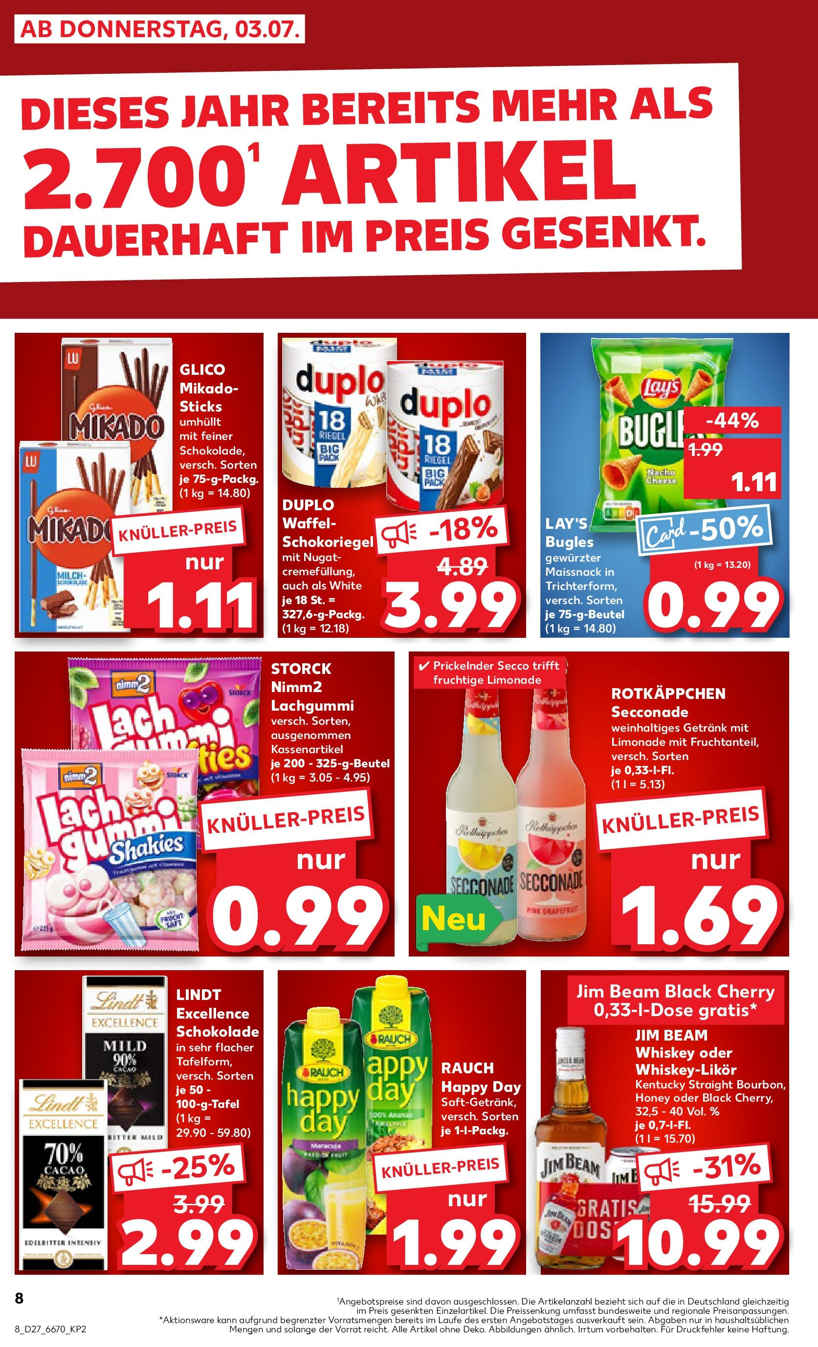 Prospekt Kaufland ab 03.07.2025 » Angebote Online zum Blättern | Seite: 8 | Produkte: Limonade, Rotkäppchen, Lindt, Whiskey