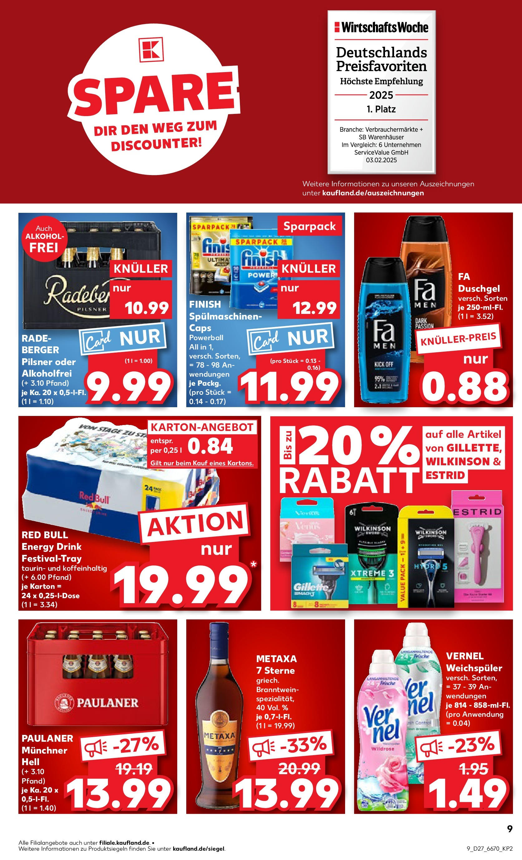 Prospekt Kaufland ab 03.07.2025 » Angebote Online zum Blättern | Seite: 9 | Produkte: Finish, Duschgel, Weichspüler, Vernel