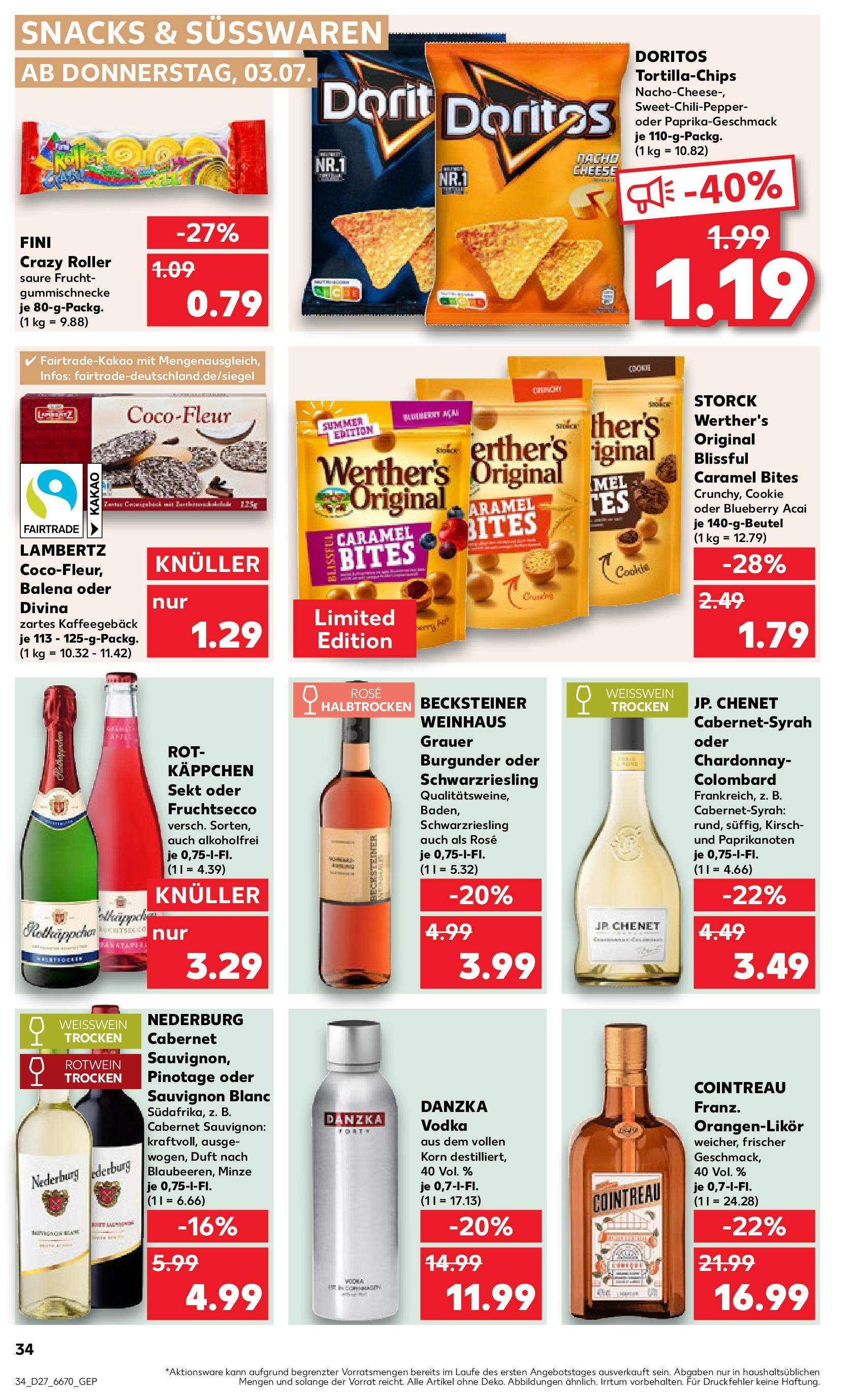 Prospekt Kaufland ab 03.07.2025 » Angebote Online zum Blättern | Seite: 34 | Produkte: Rotwein, Sekt, Fruchtsecco, Vodka