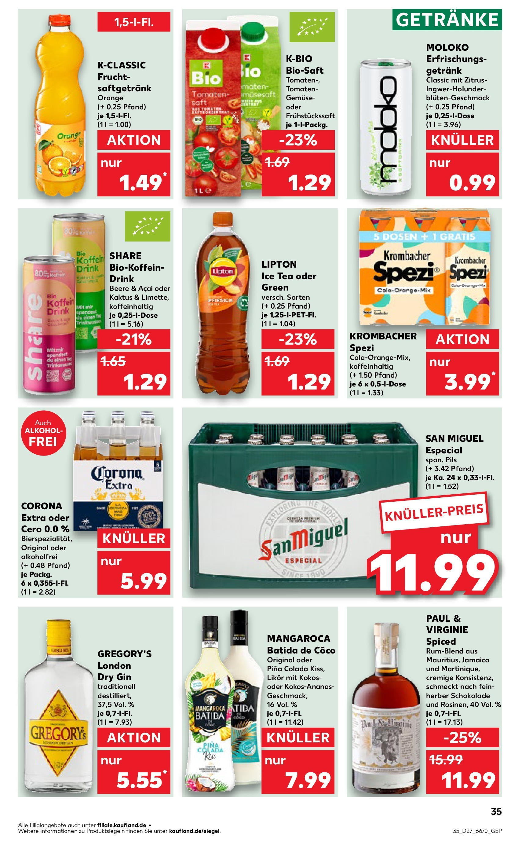 Prospekt Kaufland ab 03.07.2025 » Angebote Online zum Blättern | Seite: 35 | Produkte: Rum, Pils, Krombacher, Gin