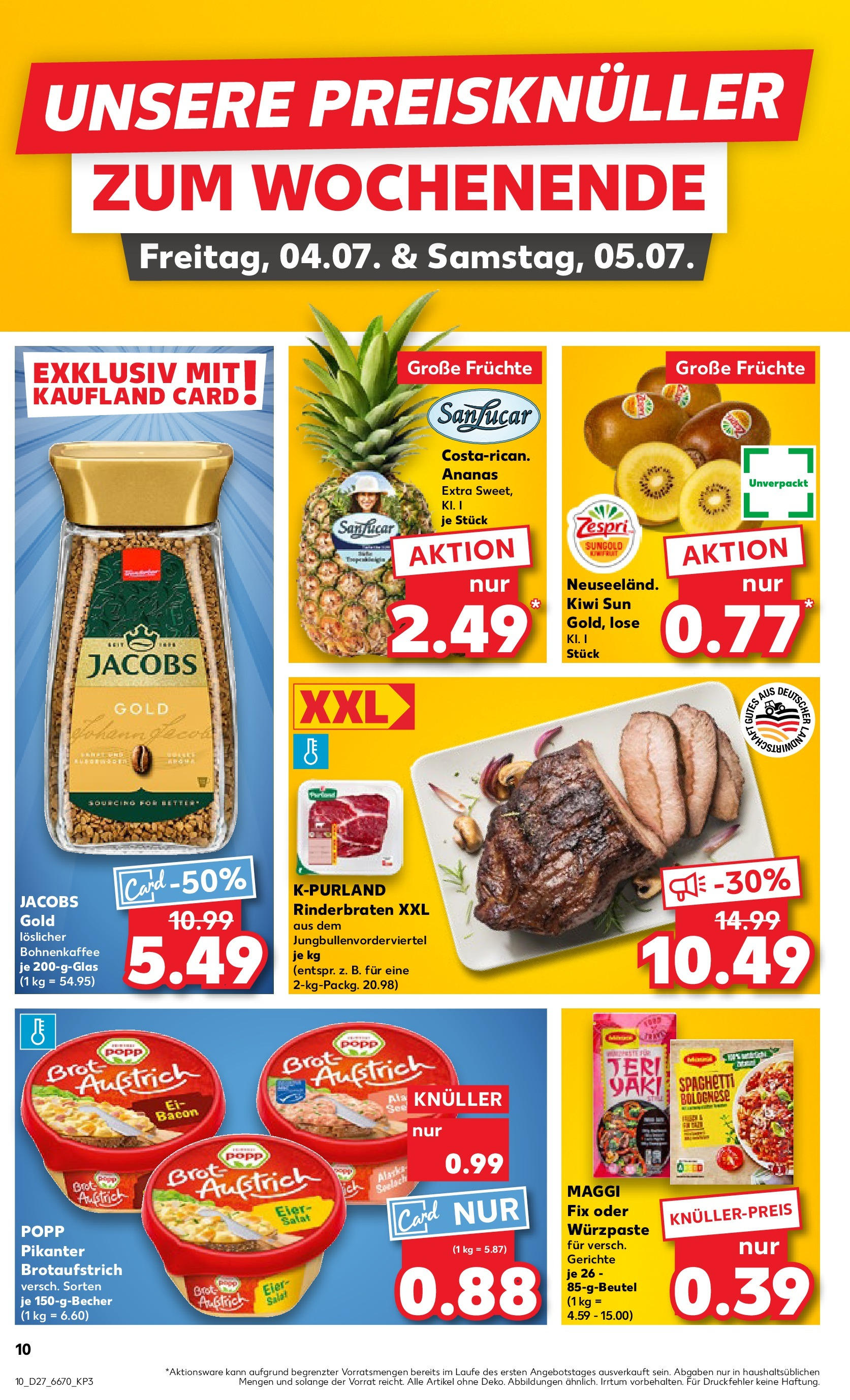 Prospekt Kaufland ab 03.07.2025 » Angebote Online zum Blättern | Seite: 10 | Produkte: Rinderbraten, Ananas, Kiwi, Salat