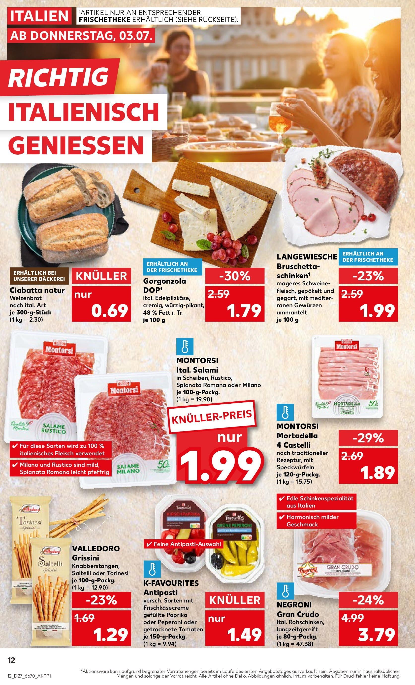 Prospekt Kaufland ab 03.07.2025 » Angebote Online zum Blättern | Seite: 12 | Produkte: Bäckerei, Theke, Tomaten, Salami