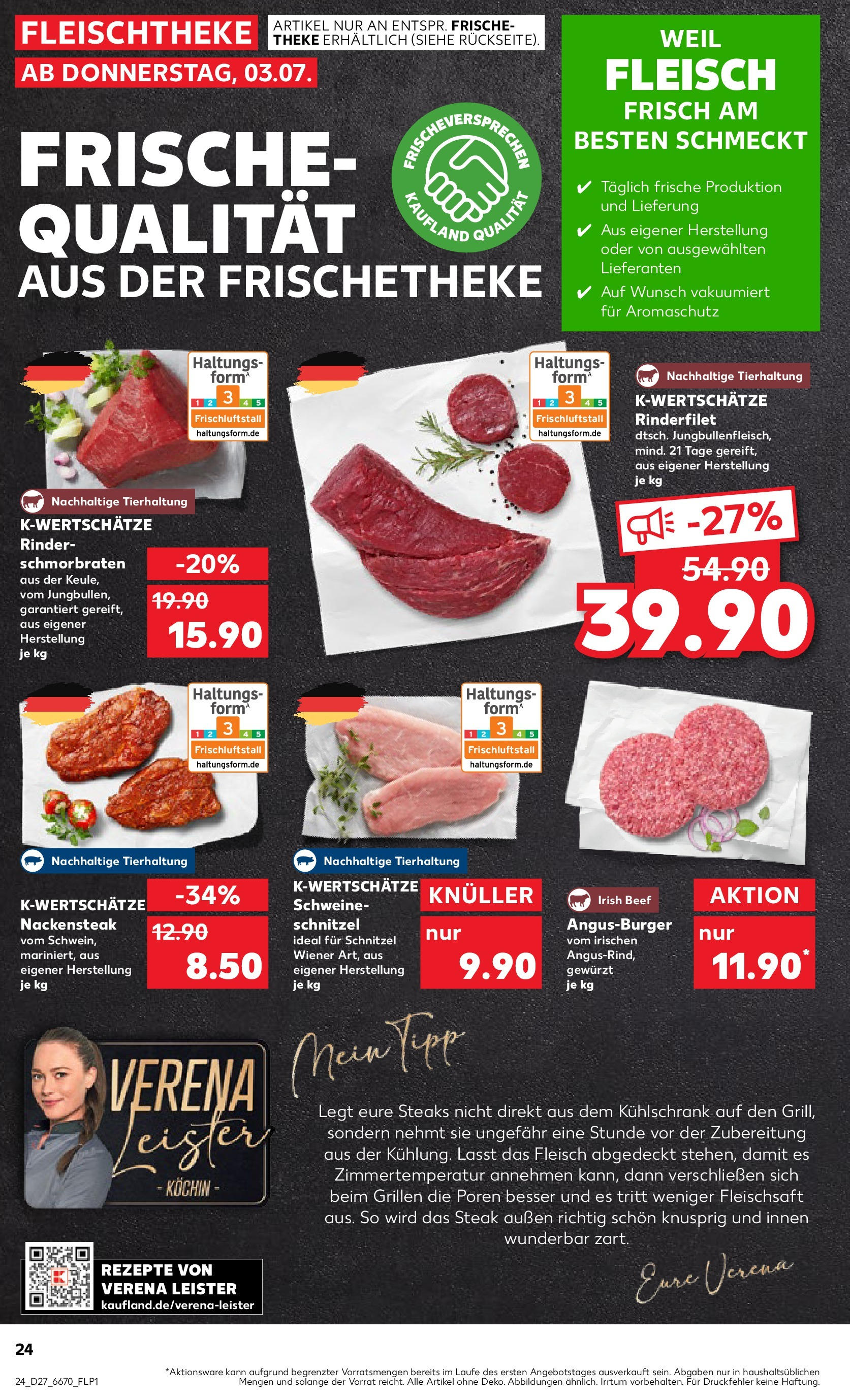 Prospekt Kaufland ab 03.07.2025 » Angebote Online zum Blättern | Seite: 24 | Produkte: Theke, Rinderfilet, Kühlschrank, Steak