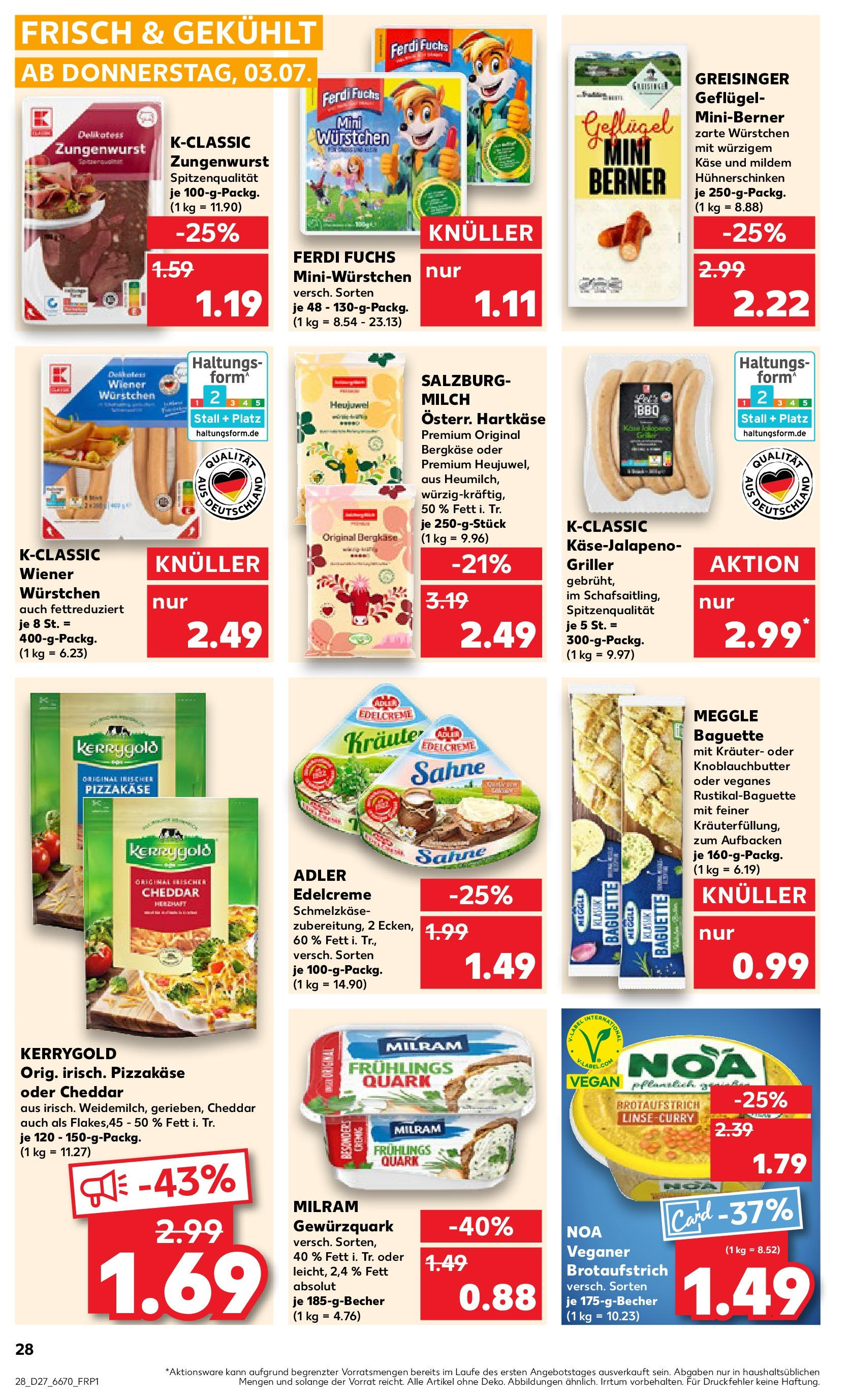 Prospekt Kaufland ab 03.07.2025 » Angebote Online zum Blättern | Seite: 28 | Produkte: Käse, Milram, Sahne, Griller