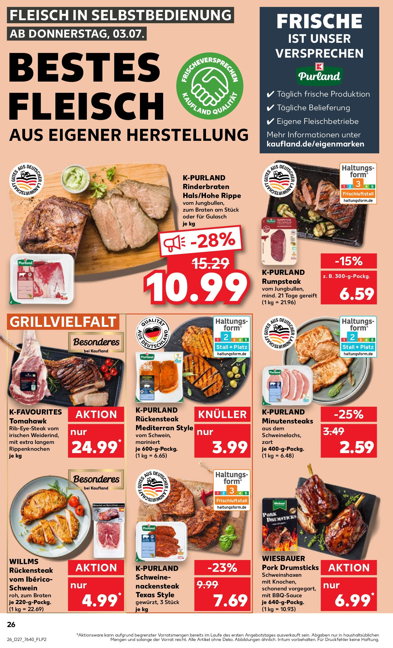 Prospekt Kaufland ab 03.07.2025 » Angebote und Werbung Online | Seite: 26 | Produkte: Rumpsteak, Gulasch, Steak, Fleisch Prospekt Kaufland ab 03.07.2025 » Angebote Online zum Blättern | Seite: 26 | Produkte: Rumpsteak, Gulasch, Steak, Fleisch