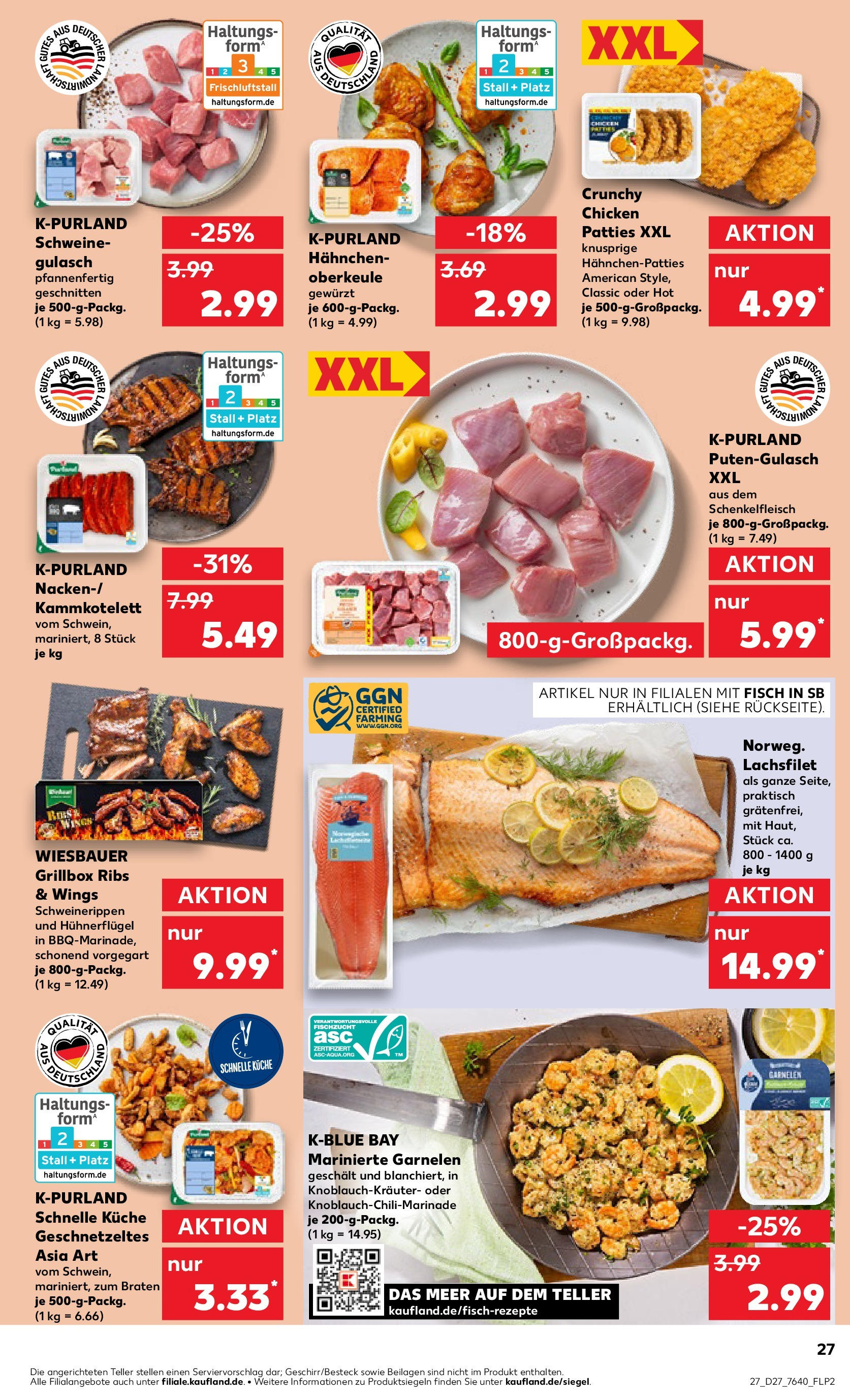 Prospekt Kaufland ab 03.07.2025 » Angebote und Werbung Online | Seite: 27 | Produkte: Hahnchen, Garnelen, Fisch, Gulasch Prospekt Kaufland ab 03.07.2025 » Angebote Online zum Blättern | Seite: 27 | Produkte: Hahnchen, Garnelen, Fisch, Gulasch