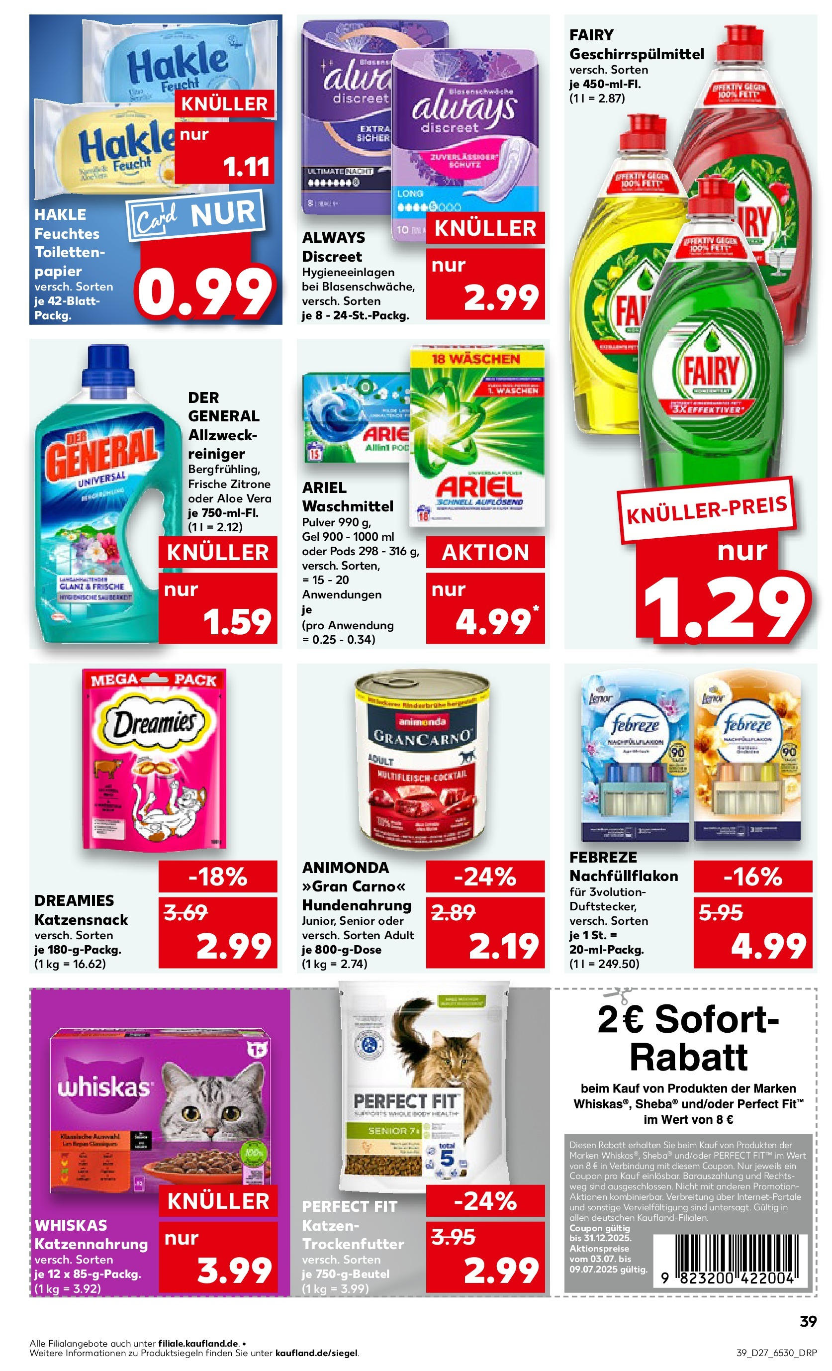 Prospekt Kaufland ab 03.07.2025 » Angebote Online zum Blättern | Seite: 39 | Produkte: Ariel, Waschmittel, Zitrone, Feuchtes Toilettenpapier