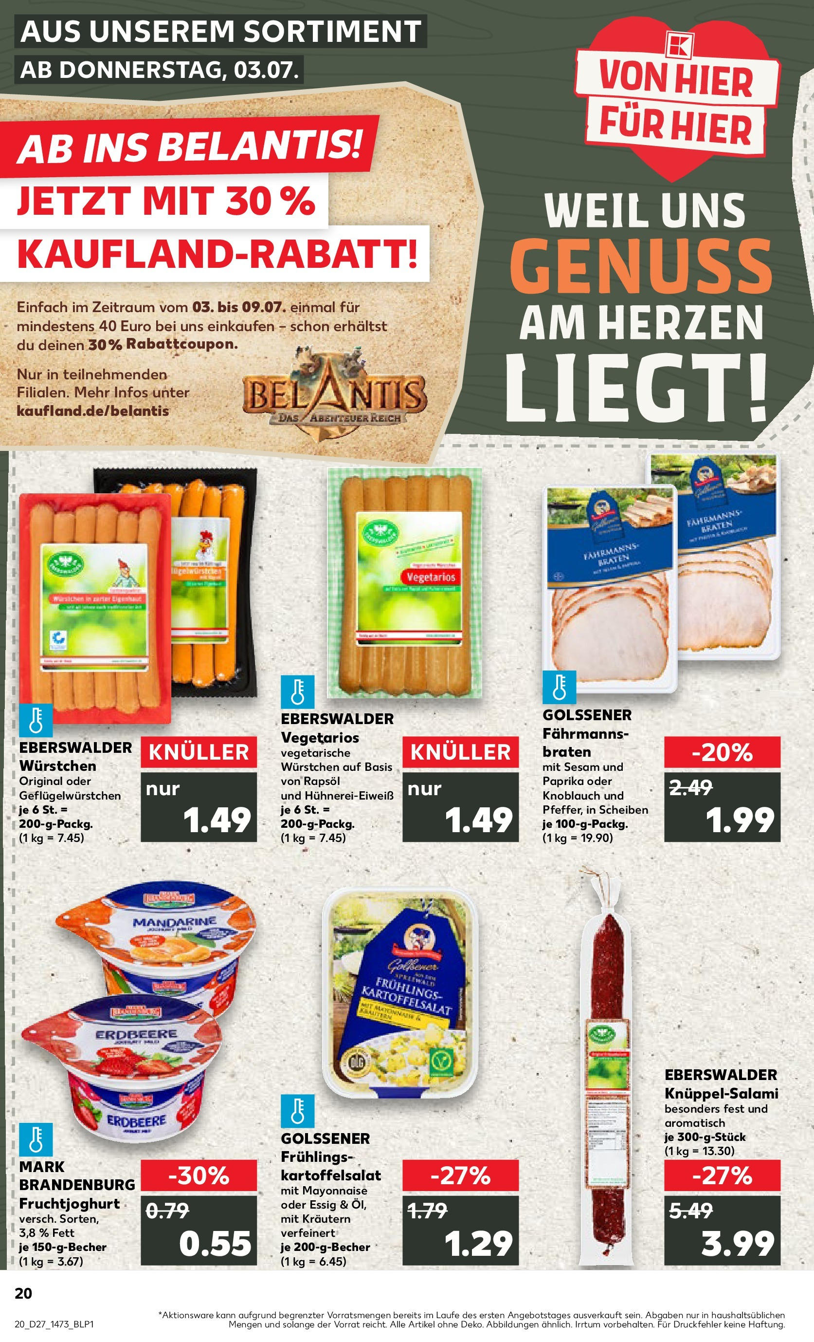 Prospekt Kaufland ab 03.07.2025 » Angebote Online zum Blättern | Seite: 20 | Produkte: Rapsöl, Fruchtjoghurt, Mayonnaise, Knoblauch