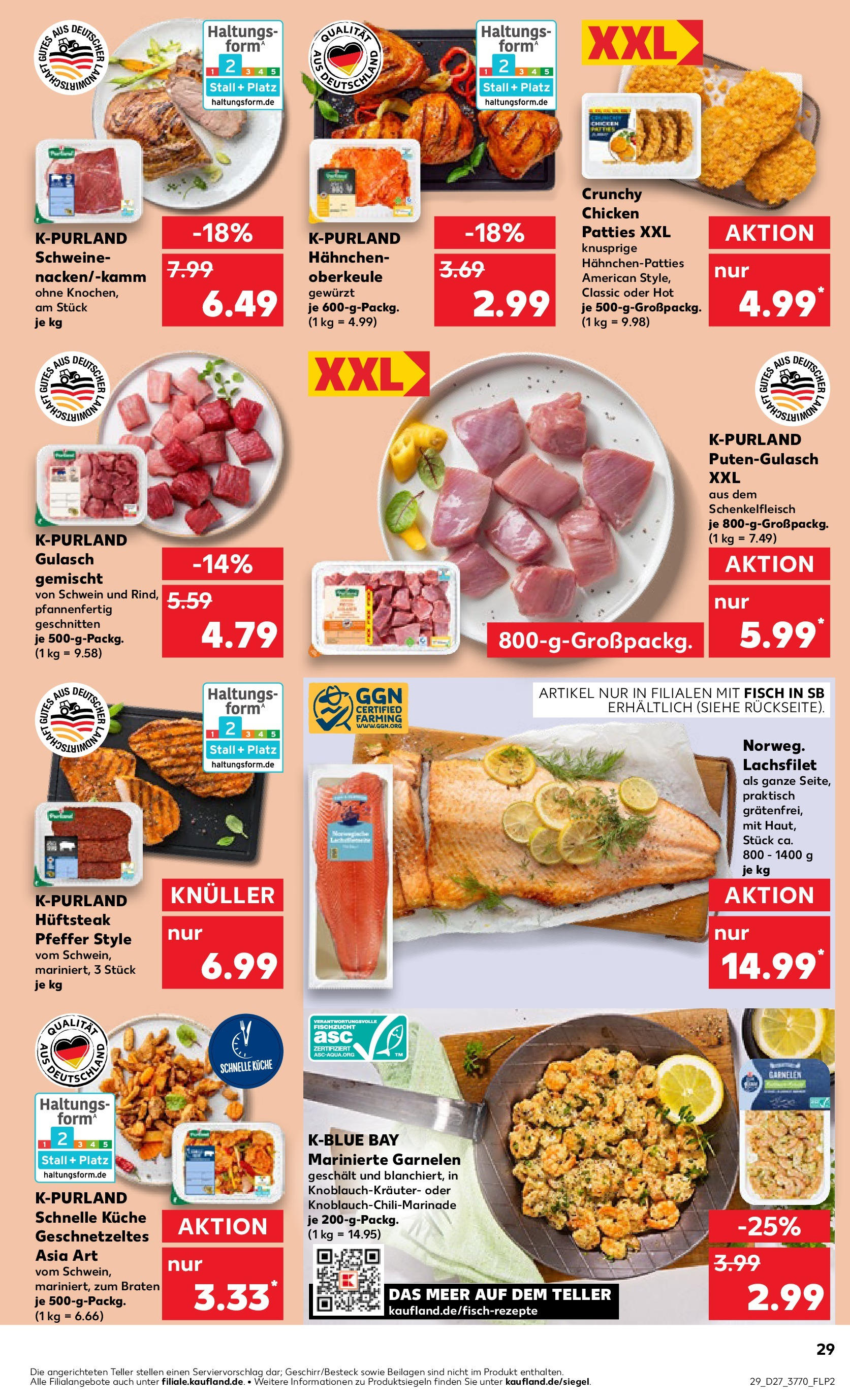 Prospekt Kaufland ab 03.07.2025 » Angebote Online zum Blättern | Seite: 29 | Produkte: Hahnchen, Küche, Garnelen, Steak
