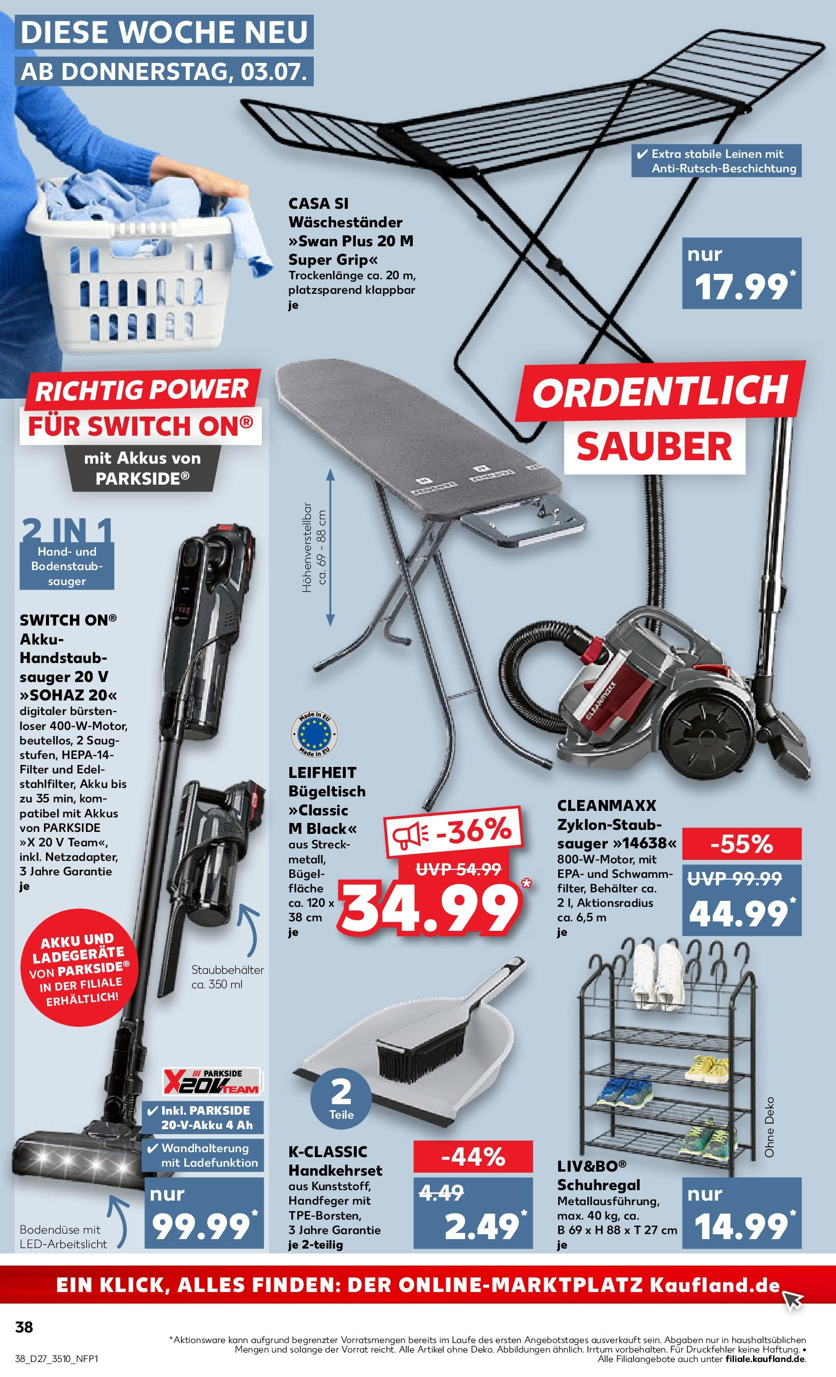 Prospekt Kaufland ab 03.07.2025 » Angebote Online zum Blättern | Seite: 38 | Produkte: Schuhregal, Waschestander