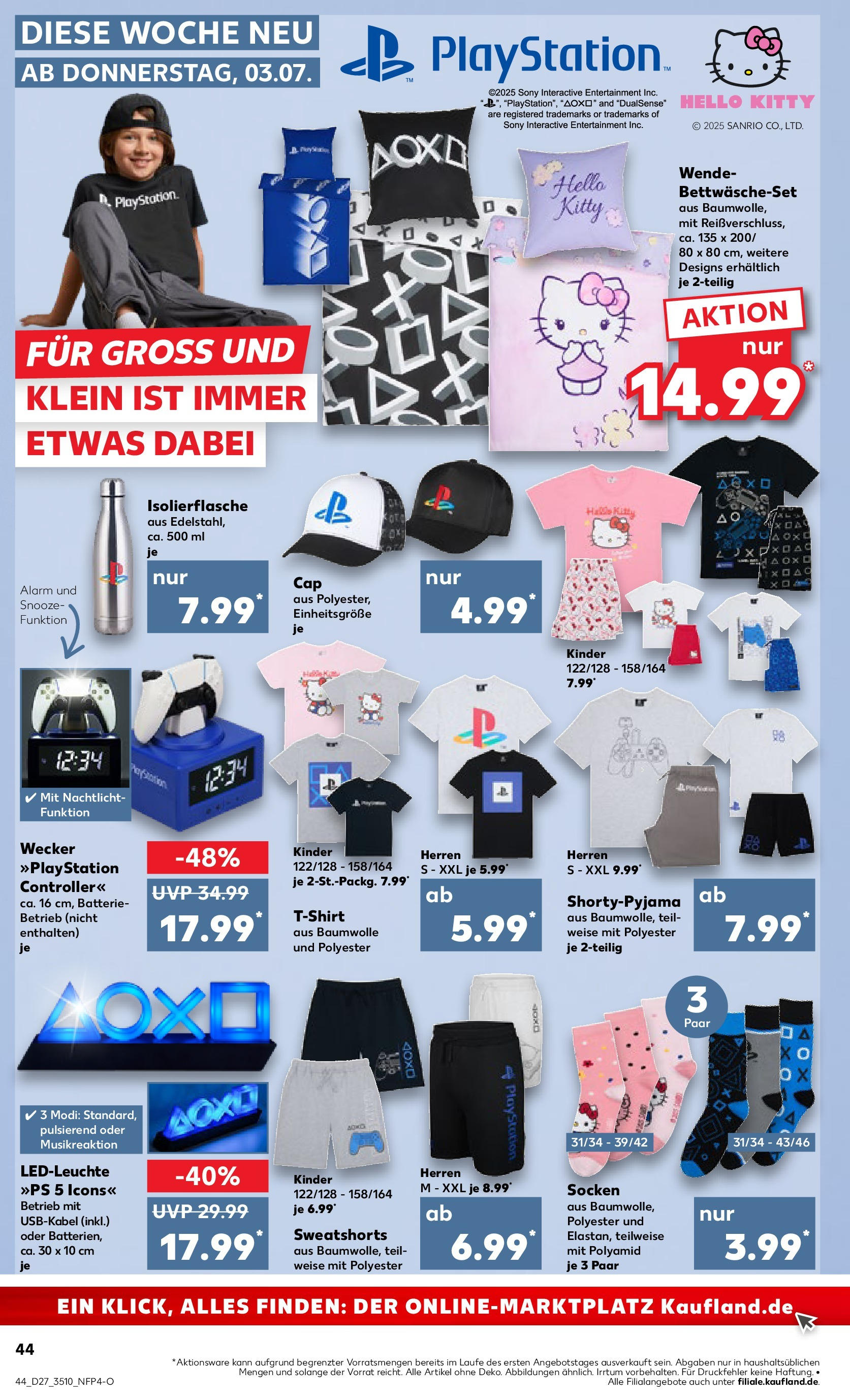 Prospekt Kaufland ab 03.07.2025 » Angebote Online zum Blättern | Seite: 44 | Produkte: T-Shirt, Batterie, Nachtlicht, Socken