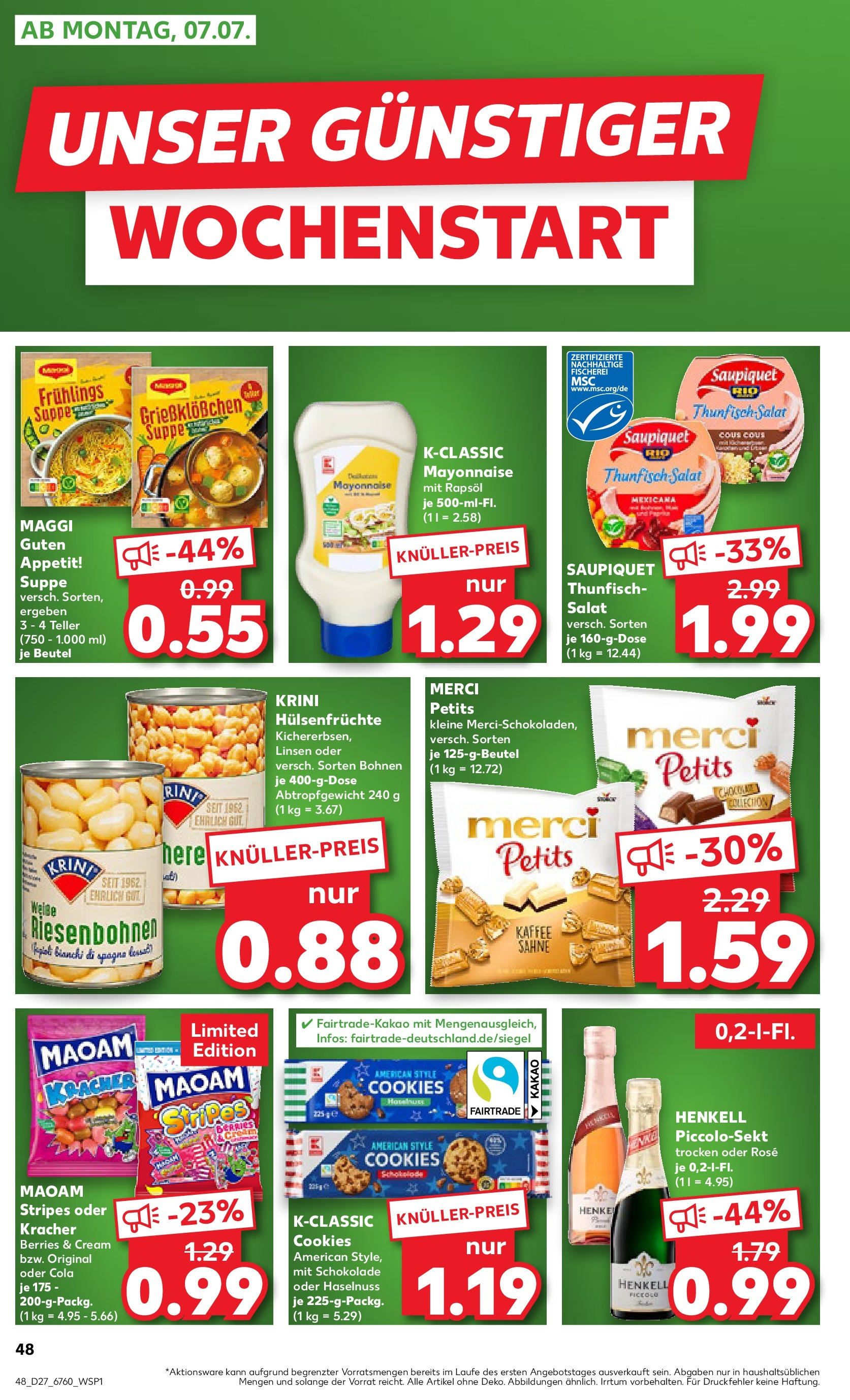 Prospekt Kaufland ab 03.07.2025 » Angebote und Werbung Online | Seite: 48 | Produkte: Merci, Maggi, Sahne, Salat Prospekt Kaufland ab 03.07.2025 » Angebote Online zum Blättern | Seite: 48 | Produkte: Merci, Maggi, Sahne, Salat