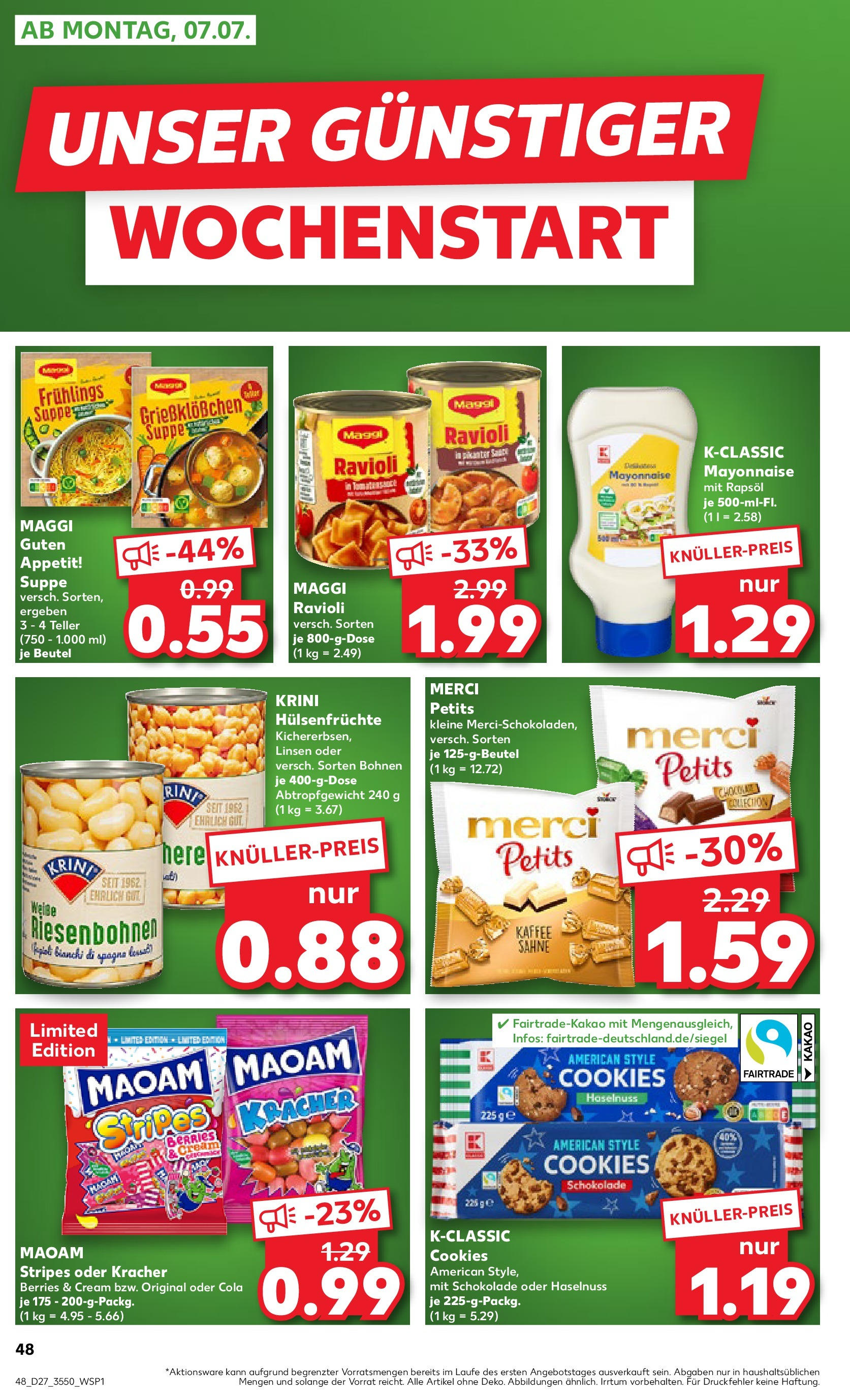Prospekt Kaufland ab 03.07.2025 » Angebote Online zum Blättern | Seite: 48 | Produkte: Maggi, Schokolade, Rapsöl, Mayonnaise