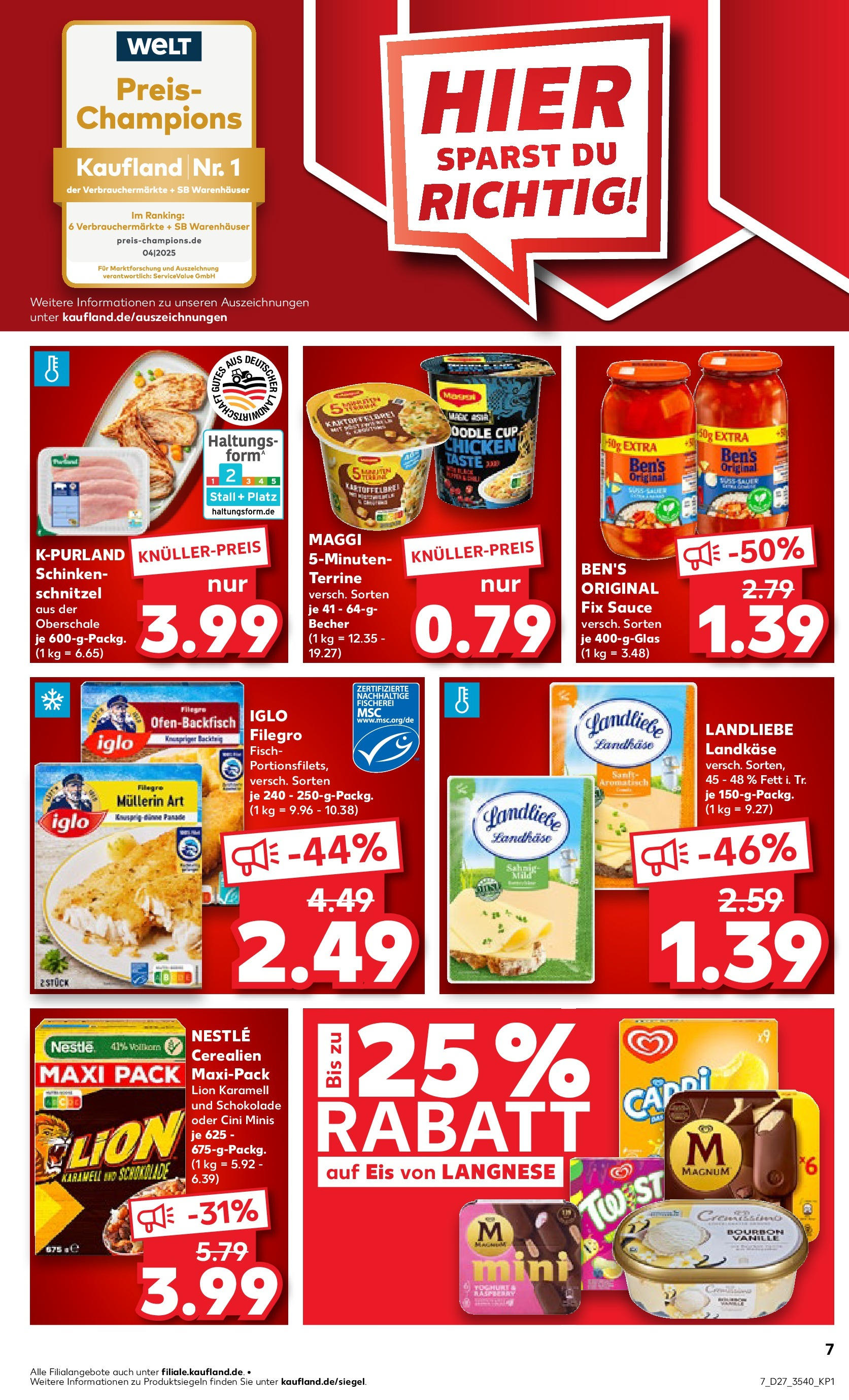 Prospekt Kaufland ab 03.07.2025 » Angebote Online zum Blättern | Seite: 7 | Produkte: Schokolade, Iglo, Schinken, Bourbon