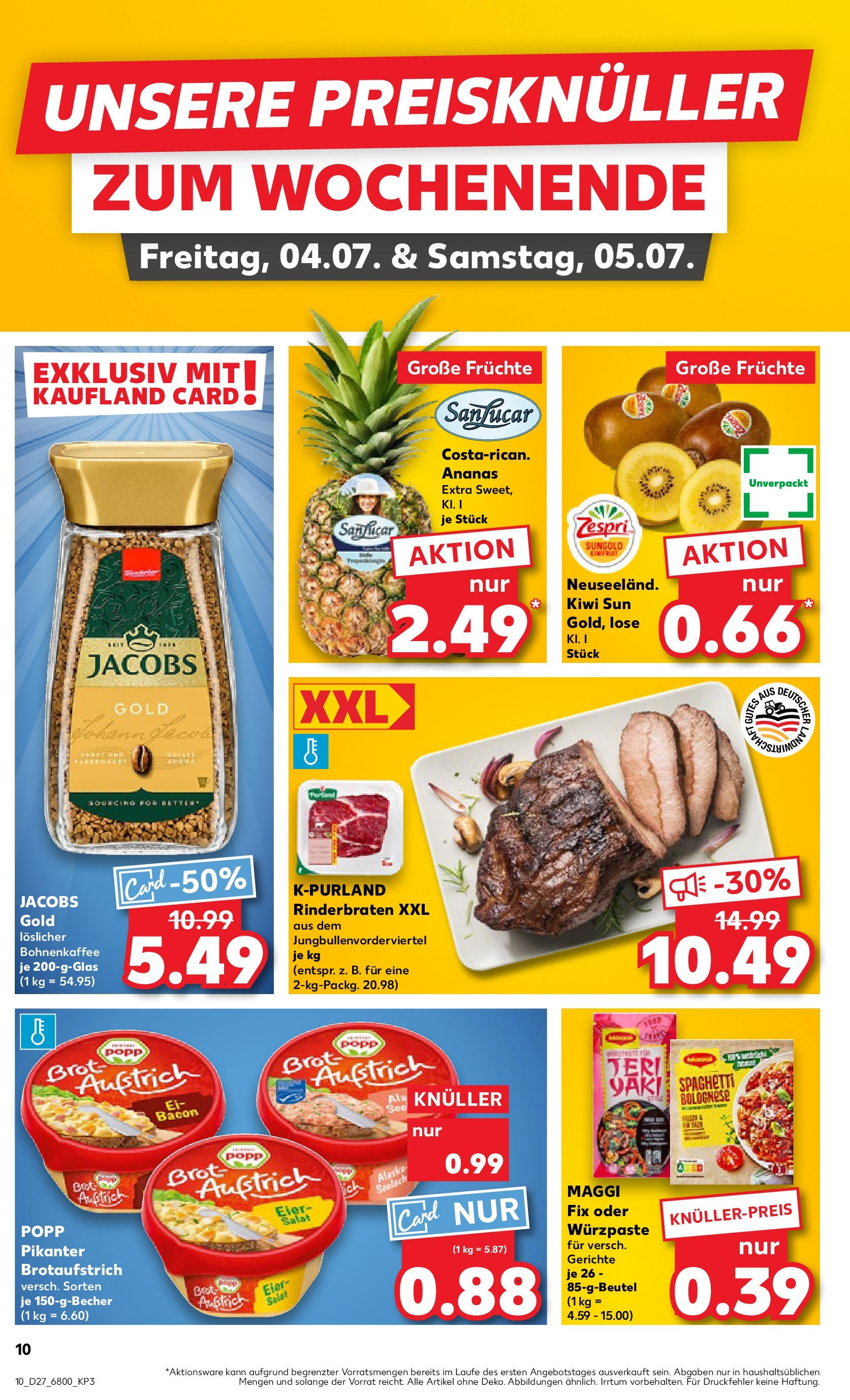 Prospekt Kaufland ab 03.07.2025 » Angebote Online zum Blättern | Seite: 10 | Produkte: Rinderbraten, Maggi, Brot, Kiwi