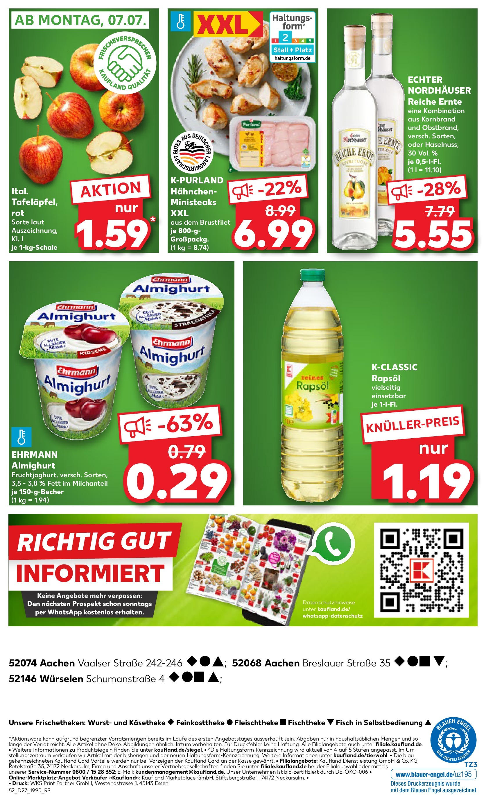 Prospekt Kaufland ab 03.07.2025 » Angebote und Werbung Online | Seite: 52 | Produkte: Hahnchen, Ehrmann almighurt, Rapsöl, Wurst Prospekt Kaufland ab 03.07.2025 » Angebote Online zum Blättern | Seite: 52 | Produkte: Hahnchen, Ehrmann almighurt, Rapsöl, Wurst