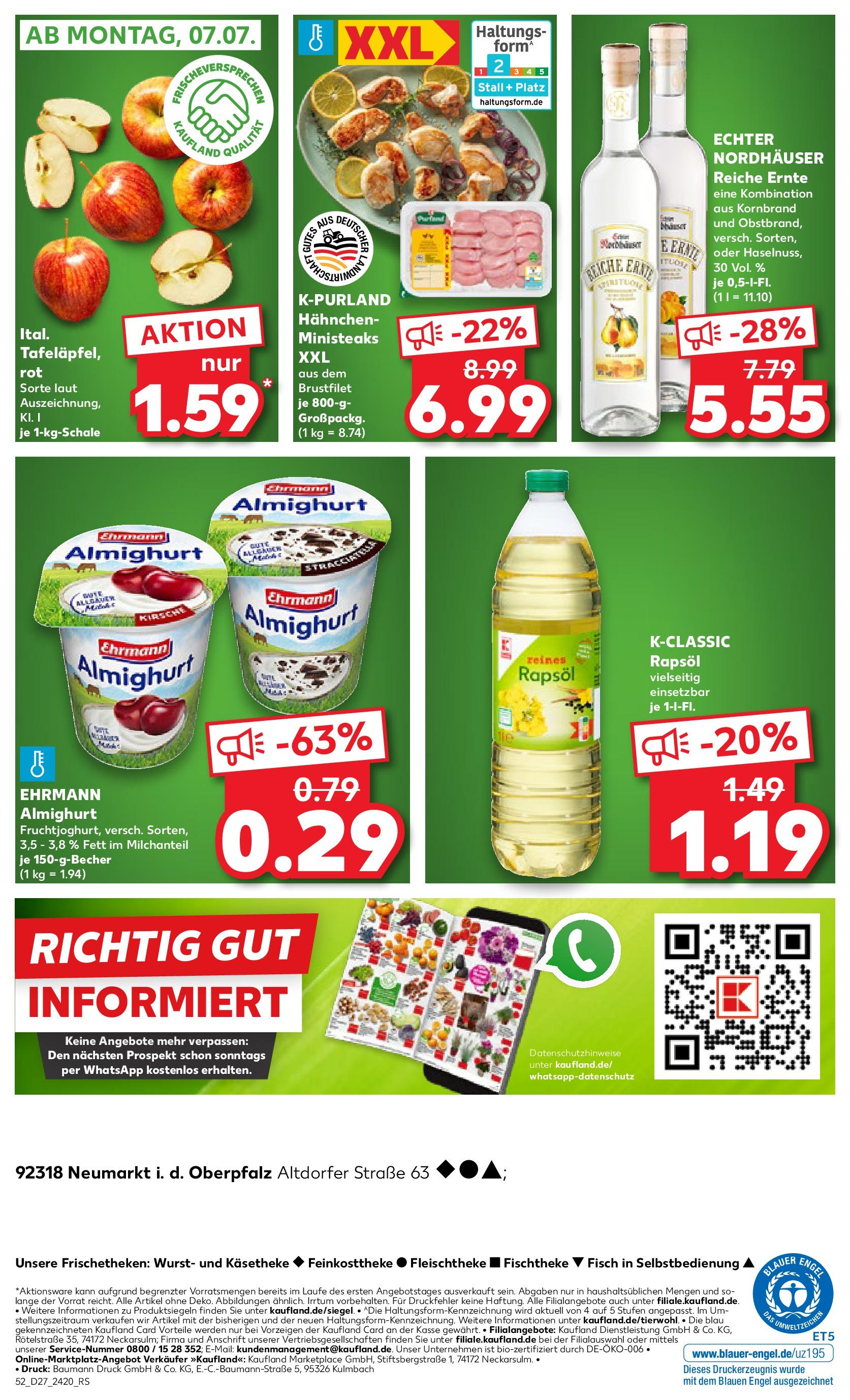 Prospekt Kaufland ab 03.07.2025 » Angebote und Werbung Online | Seite: 52 | Produkte: Hahnchen, Ehrmann almighurt, Rapsöl, Fisch Prospekt Kaufland ab 03.07.2025 » Angebote Online zum Blättern | Seite: 52 | Produkte: Hahnchen, Ehrmann almighurt, Rapsöl, Fisch