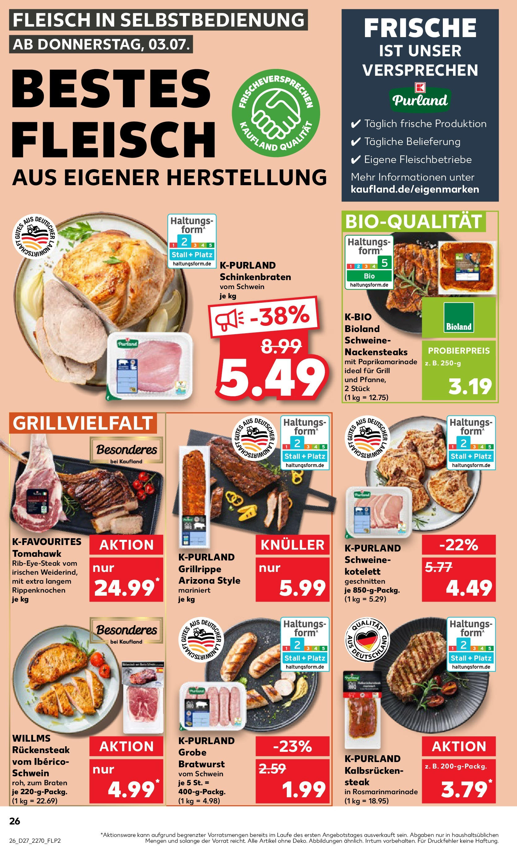Prospekt Kaufland ab 03.07.2025 » Angebote und Werbung Online | Seite: 26 | Produkte: Nackensteaks, Bratwurst, Steak, Fleisch Prospekt Kaufland ab 03.07.2025 » Angebote Online zum Blättern | Seite: 26 | Produkte: Nackensteaks, Bratwurst, Steak, Fleisch