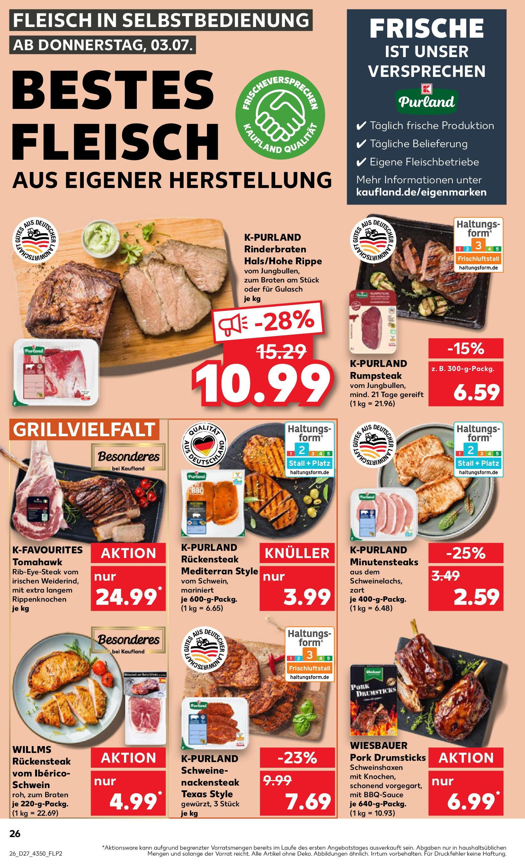 Prospekt Kaufland ab 03.07.2025 » Angebote Online zum Blättern | Seite: 26 | Produkte: Rumpsteak, Gulasch, Steak, Fleisch