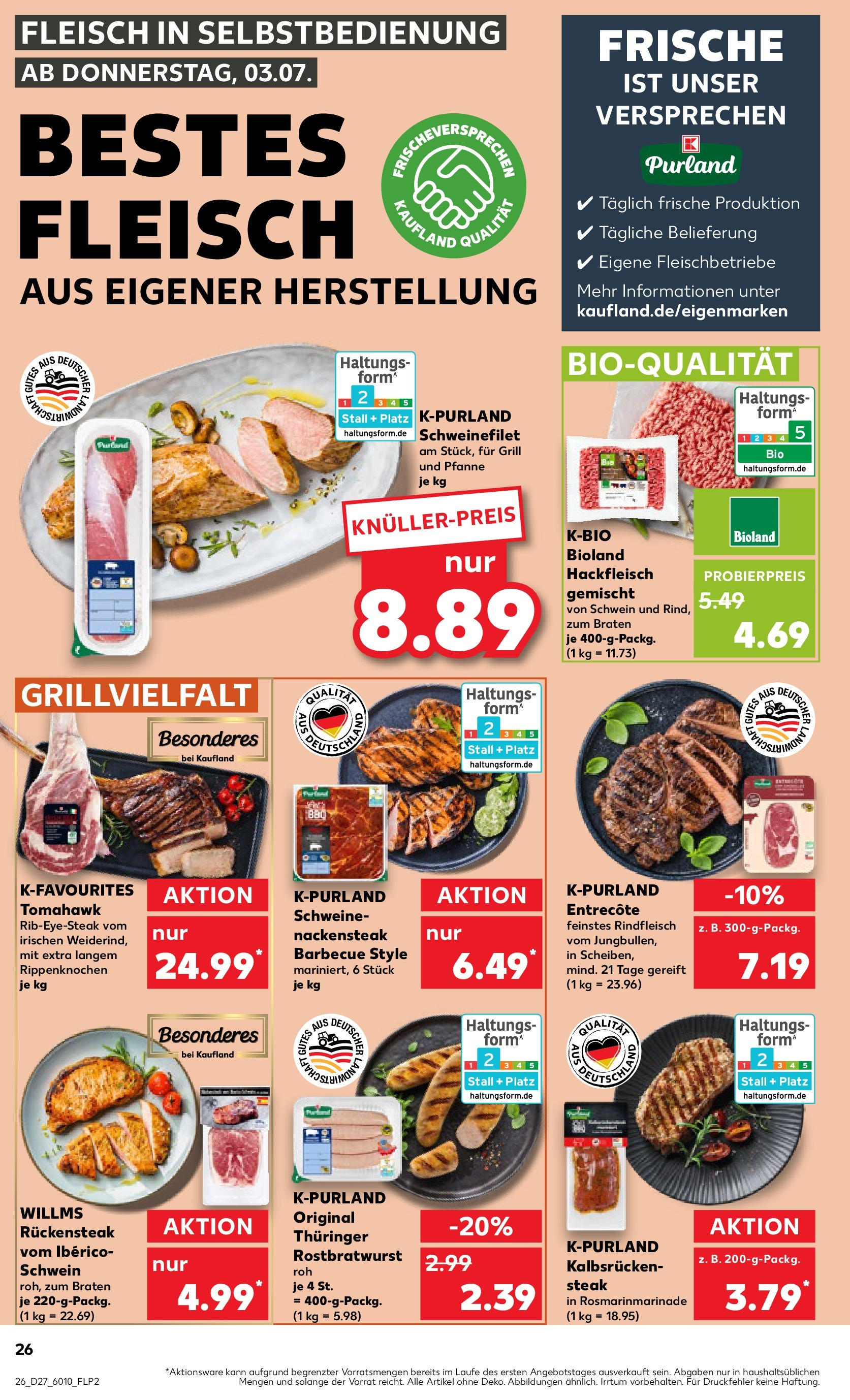 Prospekt Kaufland ab 03.07.2025 » Angebote und Werbung Online | Seite: 26 | Produkte: Entrecote, Rindfleisch, Steak, Fleisch Prospekt Kaufland ab 03.07.2025 » Angebote Online zum Blättern | Seite: 26 | Produkte: Entrecote, Rindfleisch, Steak, Fleisch