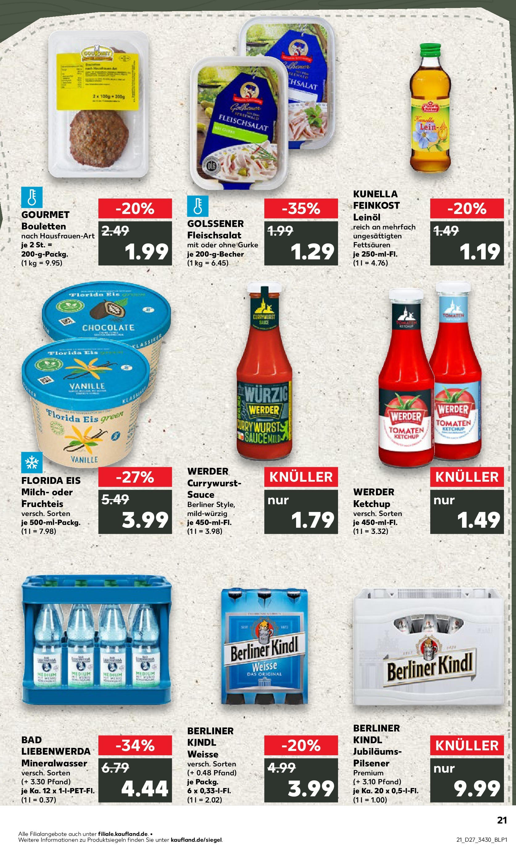 Prospekt Kaufland ab 03.07.2025 » Angebote Online zum Blättern | Seite: 21 | Produkte: Berliner, Bad, Tomaten, Mineralwasser