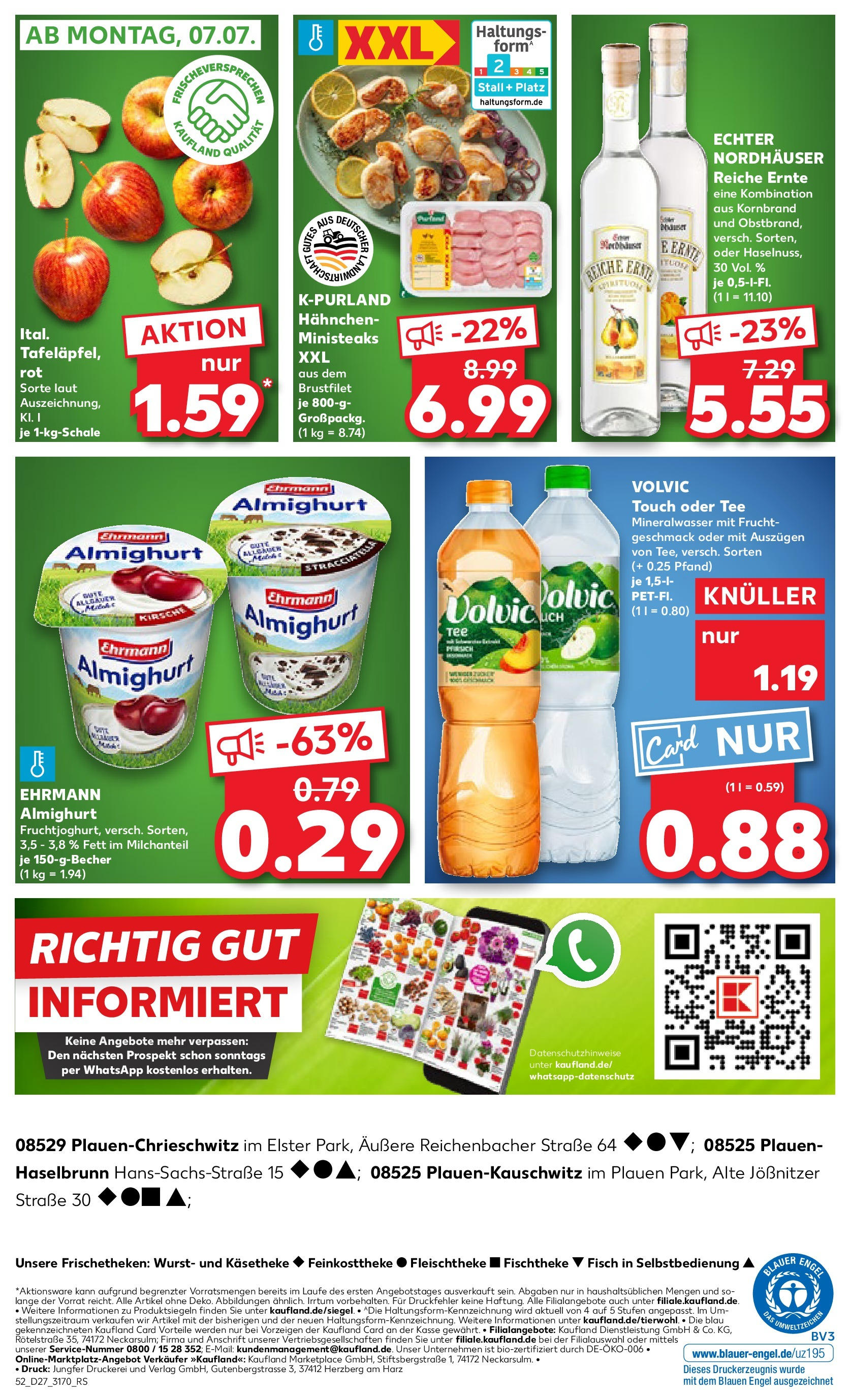 Prospekt Kaufland ab 03.07.2025 » Angebote und Werbung Online | Seite: 52 | Produkte: Hahnchen, Ehrmann almighurt, Volvic touch, Mineralwasser Prospekt Kaufland ab 03.07.2025 » Angebote Online zum Blättern | Seite: 52 | Produkte: Hahnchen, Ehrmann almighurt, Volvic touch, Mineralwasser