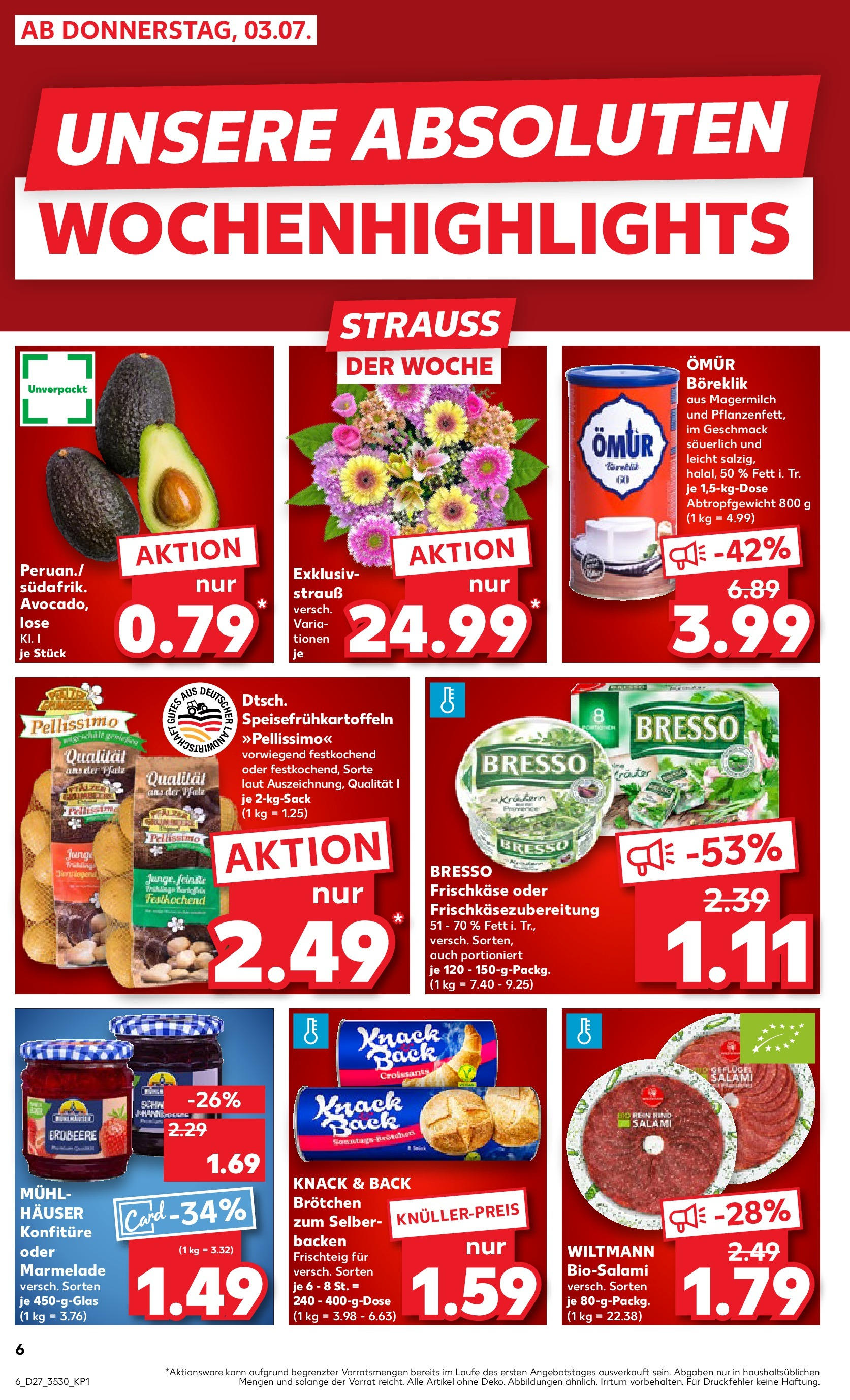 Prospekt Kaufland ab 03.07.2025 » Angebote Online zum Blättern | Seite: 6 | Produkte: Bresso, Avocado, Salami, Frischkase
