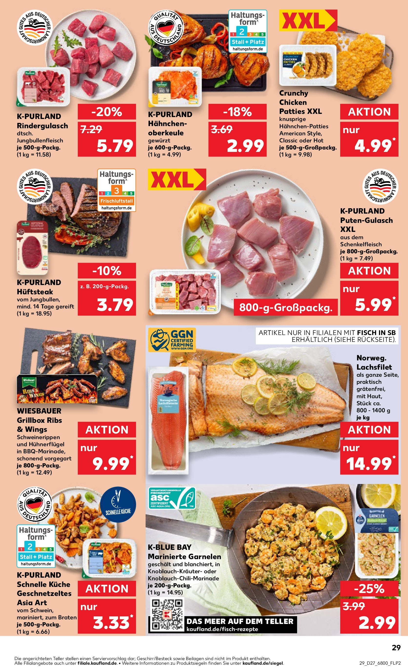 Prospekt Kaufland ab 03.07.2025 » Angebote Online zum Blättern | Seite: 29 | Produkte: Rindergulasch, Küche, Garnelen, Fisch