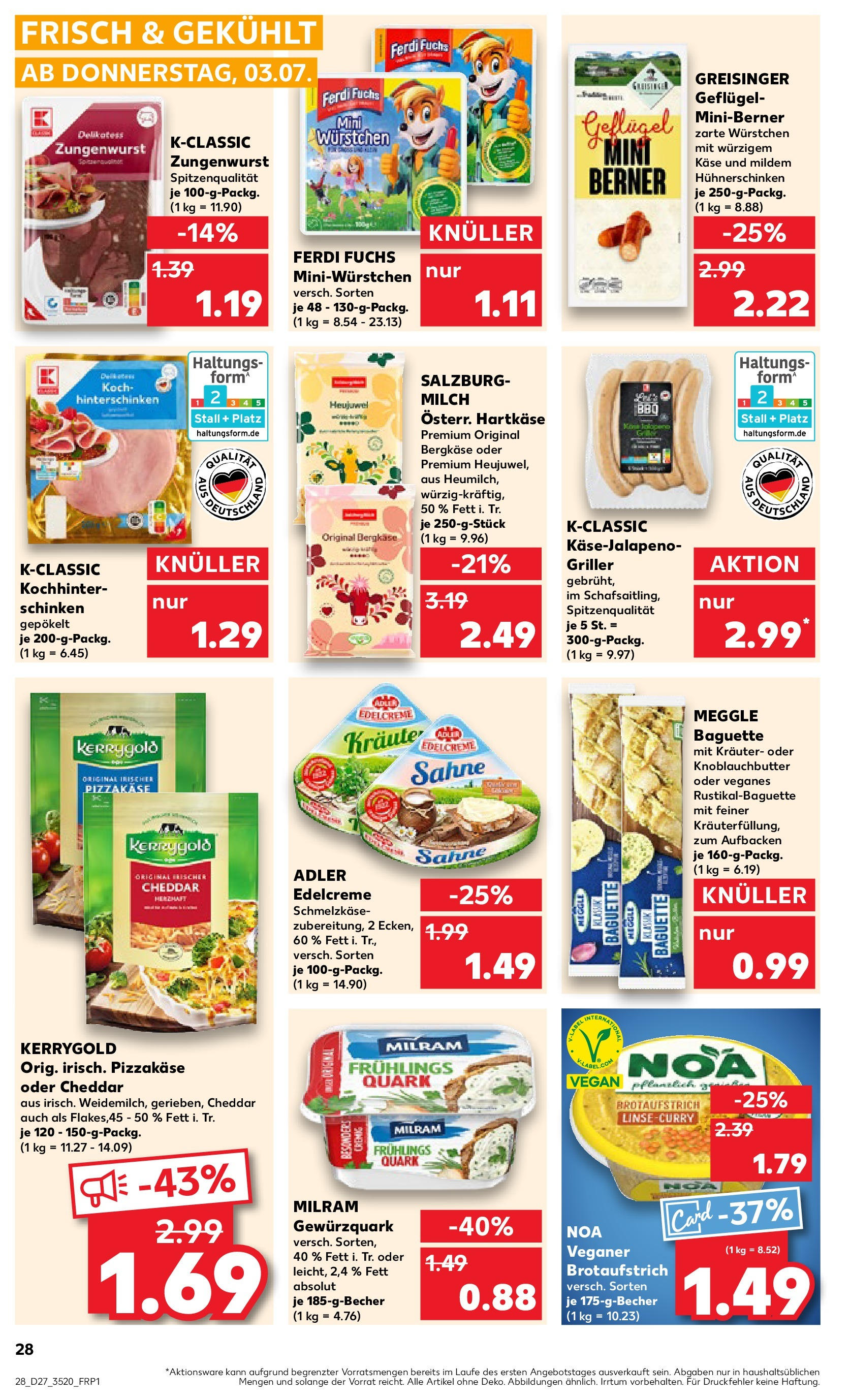 Prospekt Kaufland ab 03.07.2025 » Angebote Online zum Blättern | Seite: 28 | Produkte: Quark, Milch, Schinken, Sahne