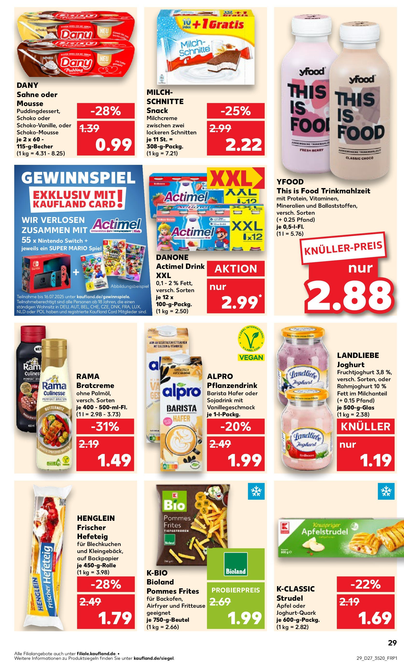 Prospekt Kaufland ab 03.07.2025 » Angebote Online zum Blättern | Seite: 29 | Produkte: Pommes, Alpro, Landliebe joghurt, Sahne