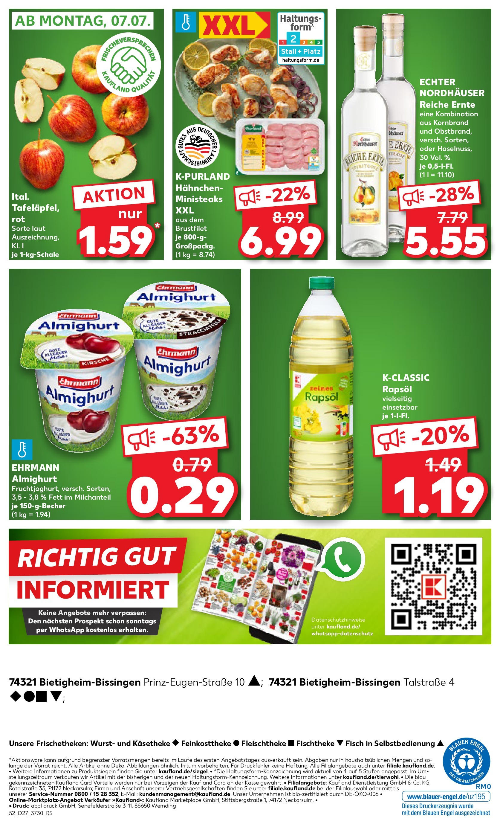 Prospekt Kaufland ab 03.07.2025 » Angebote und Werbung Online | Seite: 52 | Produkte: Hahnchen, Ehrmann almighurt, Rapsöl, Wurst Prospekt Kaufland ab 03.07.2025 » Angebote Online zum Blättern | Seite: 52 | Produkte: Hahnchen, Ehrmann almighurt, Rapsöl, Wurst