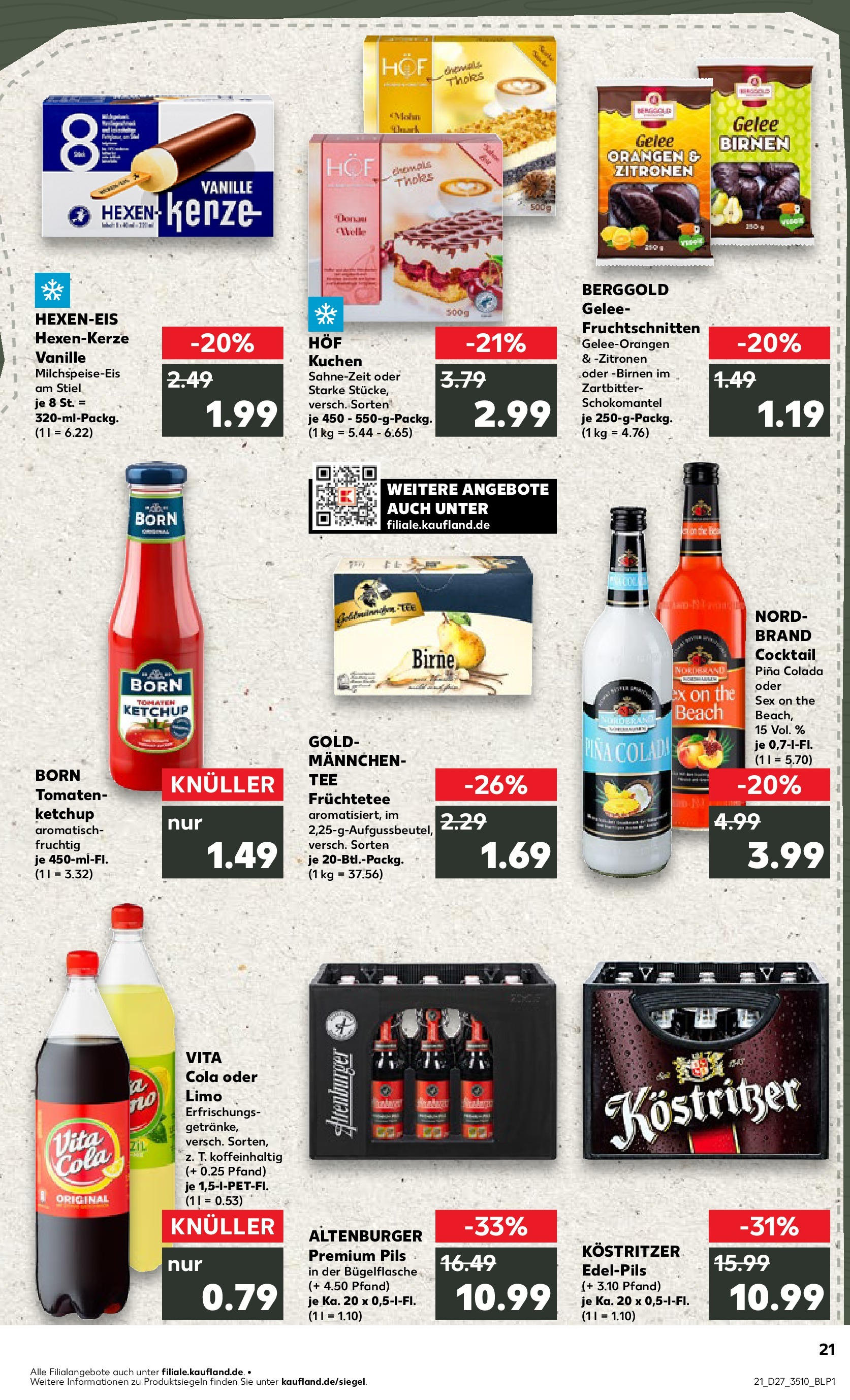 Prospekt Kaufland ab 03.07.2025 » Angebote Online zum Blättern | Seite: 21 | Produkte: Cola, Pils, Vita cola, Kuchen