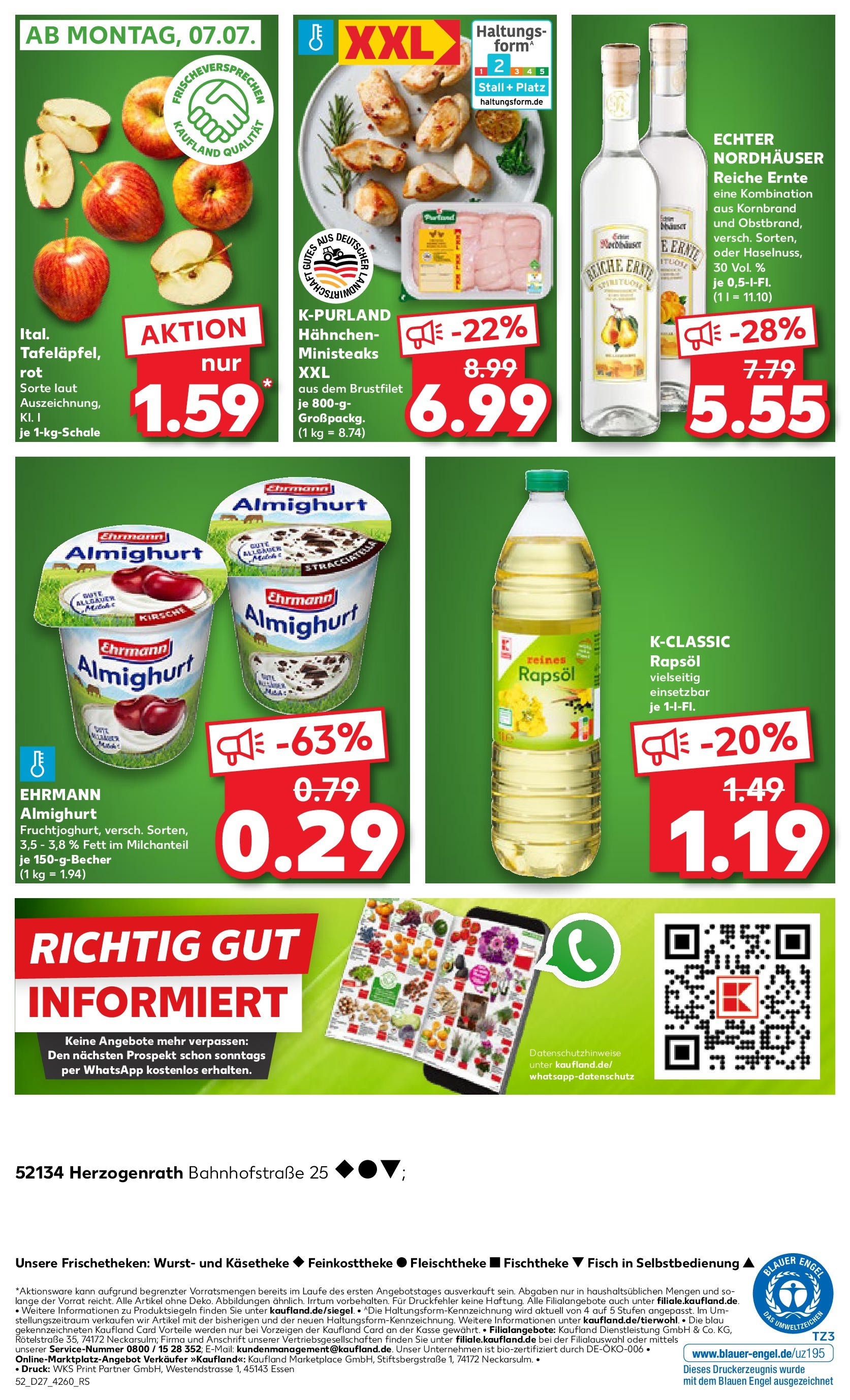 Prospekt Kaufland ab 03.07.2025 » Angebote und Werbung Online | Seite: 52 | Produkte: Hahnchen, Ehrmann almighurt, Rapsöl, Wurst Prospekt Kaufland ab 03.07.2025 » Angebote Online zum Blättern | Seite: 52 | Produkte: Hahnchen, Ehrmann almighurt, Rapsöl, Wurst