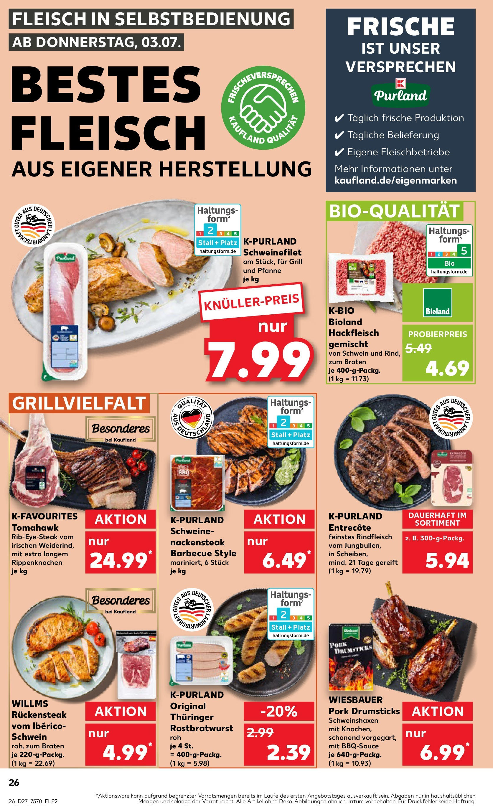 Prospekt Kaufland ab 03.07.2025 » Angebote Online zum Blättern | Seite: 26 | Produkte: Schweinefilet, Rindfleisch, Steak, Fleisch